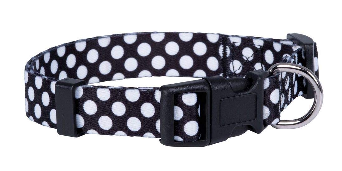Native Pup Polka Dot Dog Collar, Adjustable For Small, Medium, Large Dogs, Cute Fabric For Boy, Girl (Black, Large)