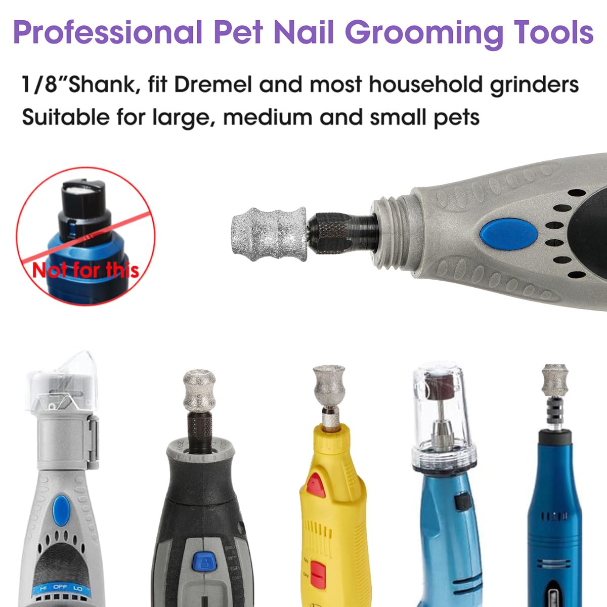 Asozeer Nail Diamond Bits For Dog Dremel - Dog Nail Grinder Attachment - 1/8'' Pet Nail Grinder Wheel Work With Dremel Sanding D