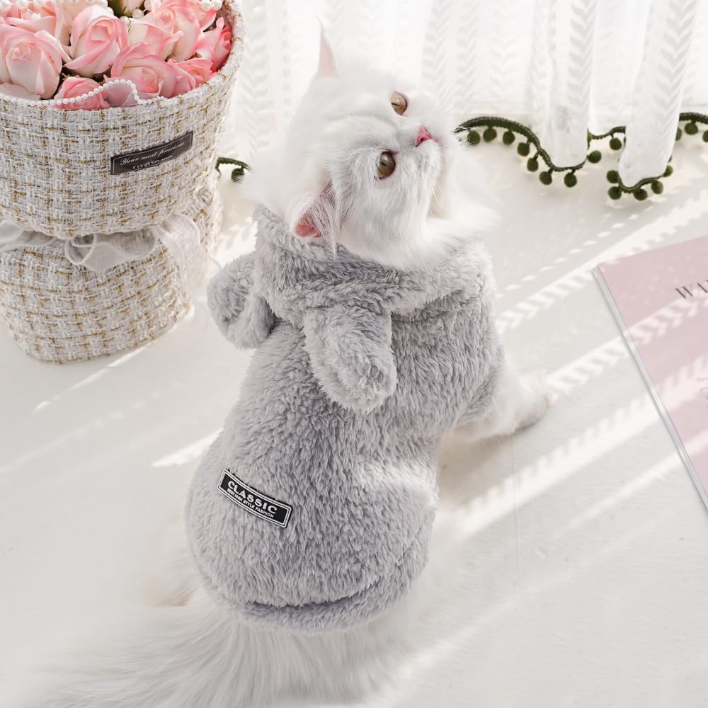 Cat Bunny Ears Costume Cute Dog Kitten Hoodies Sweater Rabbit Ears Puppy Pet Apparel (Small,Gray)