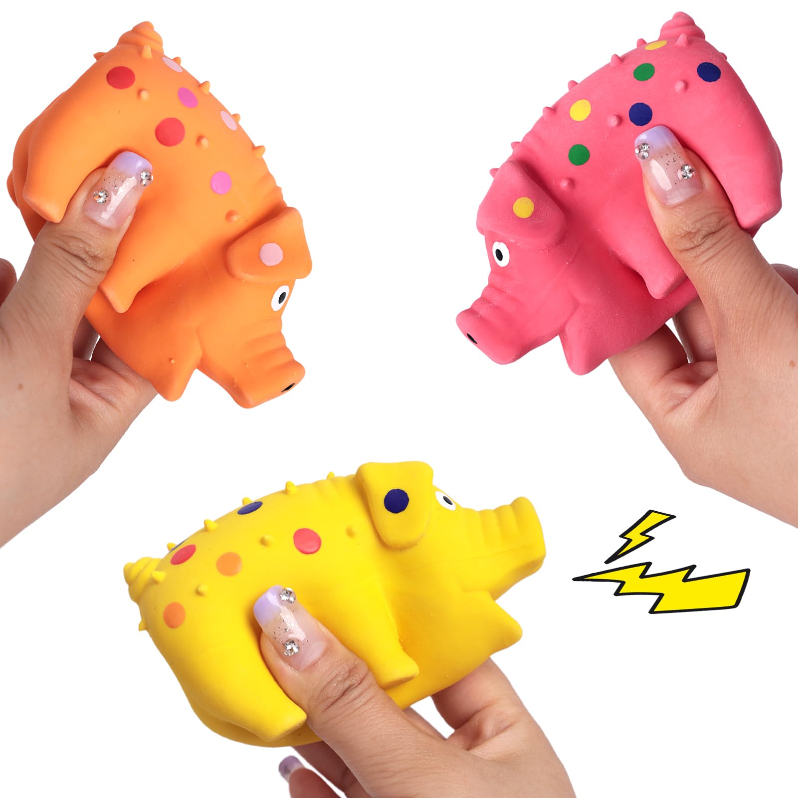 Poplay 3Pcs Squeaky Latex Grunting Pig Dog Toys, 4 Inch Prank Nosie Maker Puppy Chew Toys Rubber Squeeze Gift For Dogs April Foo