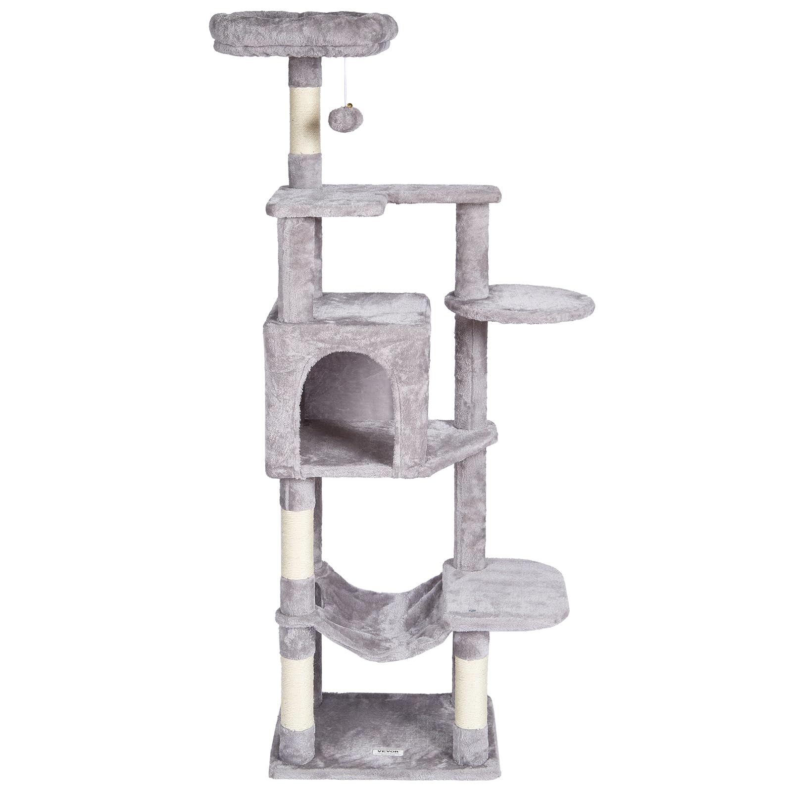 VEVOR Cat Tree 60.6 Cat Tower with Cat Condo Sisal Scratching Post Light Grey