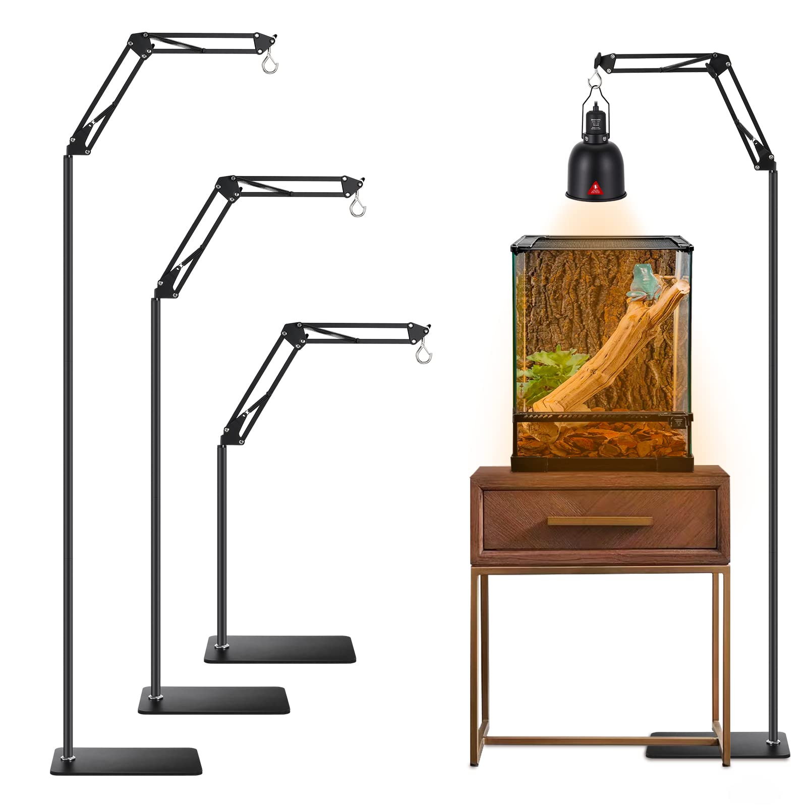 Dxoveen Reptile Lamp Stand Reptile Light Stand (15.7Inch To 74.3Inch) With 360 Adjustable Swing Arm, Heat Lamp Holder For Bearde