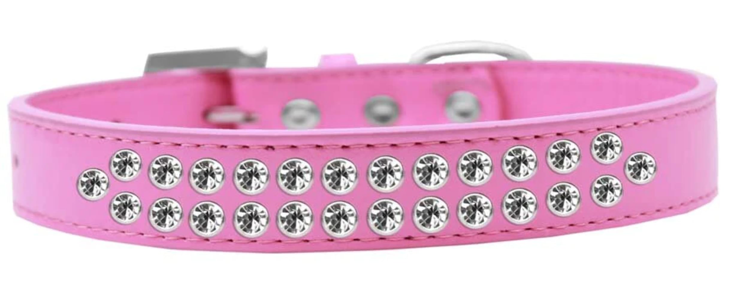 Dog, Puppy & Pet Fashion Collar, Two Row Clear Crystal Rimsets Bright Pink 16