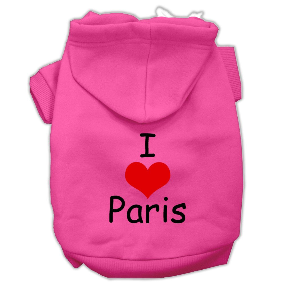 Pet, Dog & Cat Hoodie Screen Printed, I Love Paris Bright Pink SM (3-6 lbs.)
