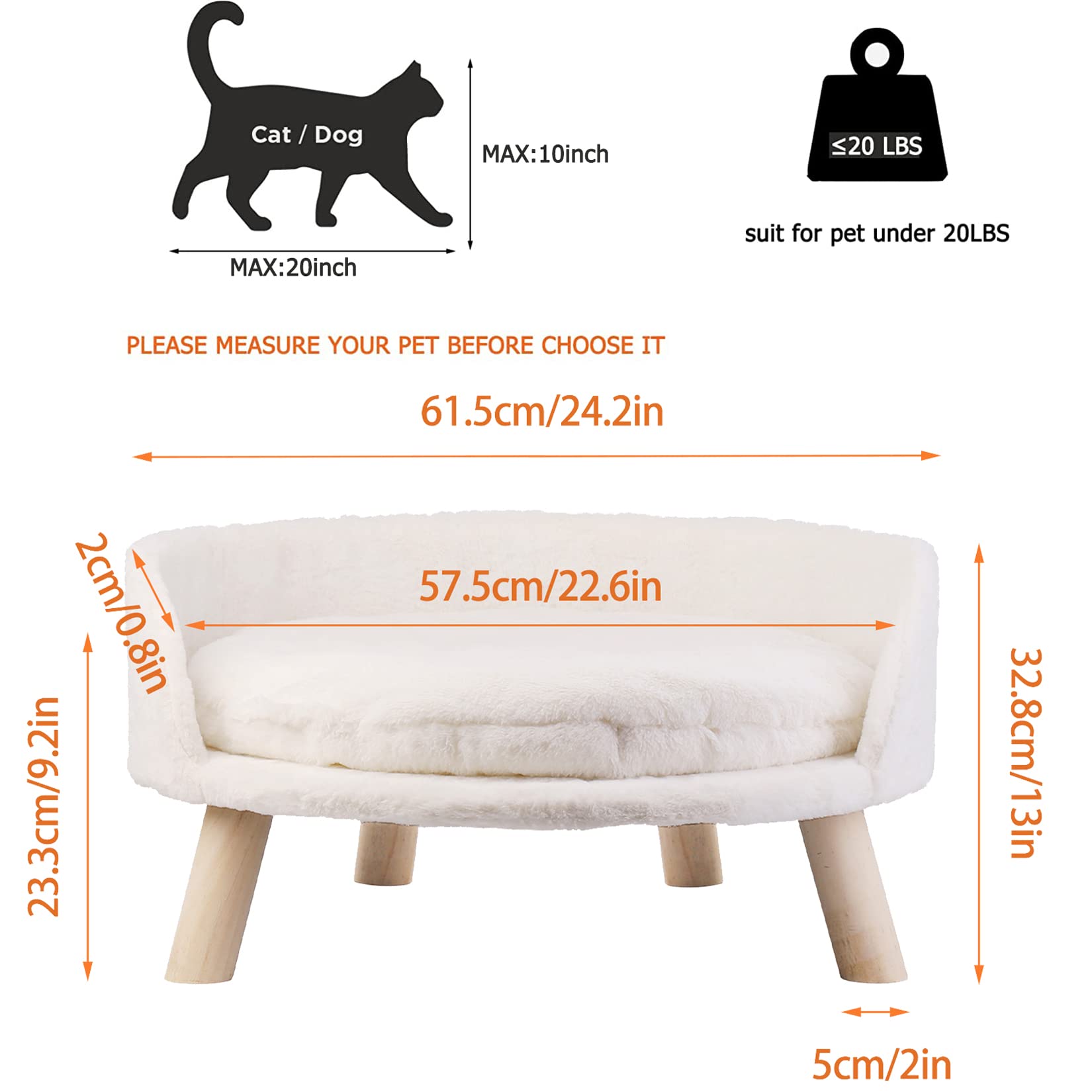 Bingopaw Elevated Pet Bed,Nordic Pet Stool Bed With Cozy Pad Waterproof,Pet Chair With Sturdy Wood Legs For Small Dog Kitten