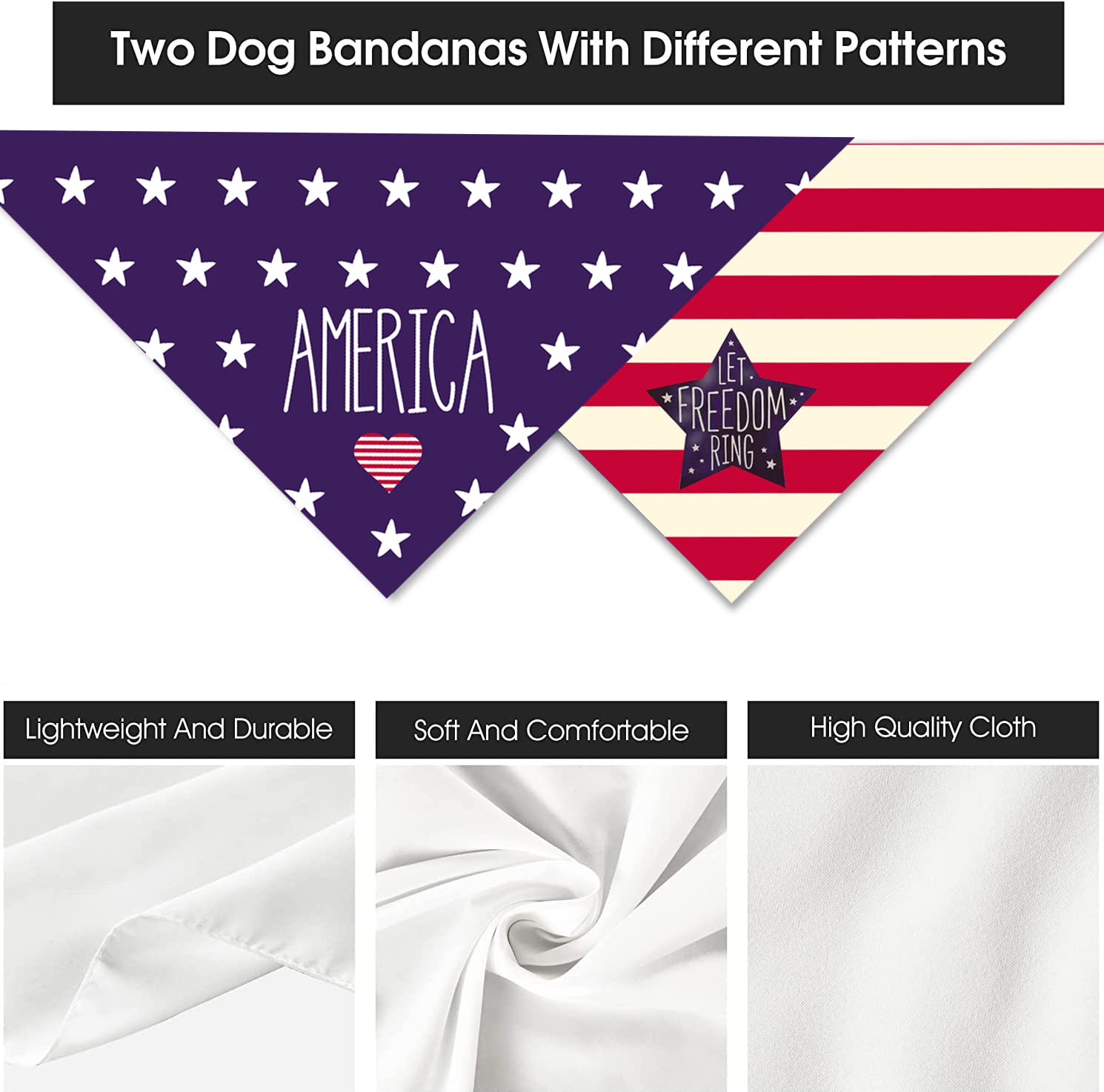 Patriotic Dog Bandanas Puppy Scarf - 4Th Of July American Flag Dog Outfits - 2 Pcs Adjustable Triangle Double-Layer Reversible I