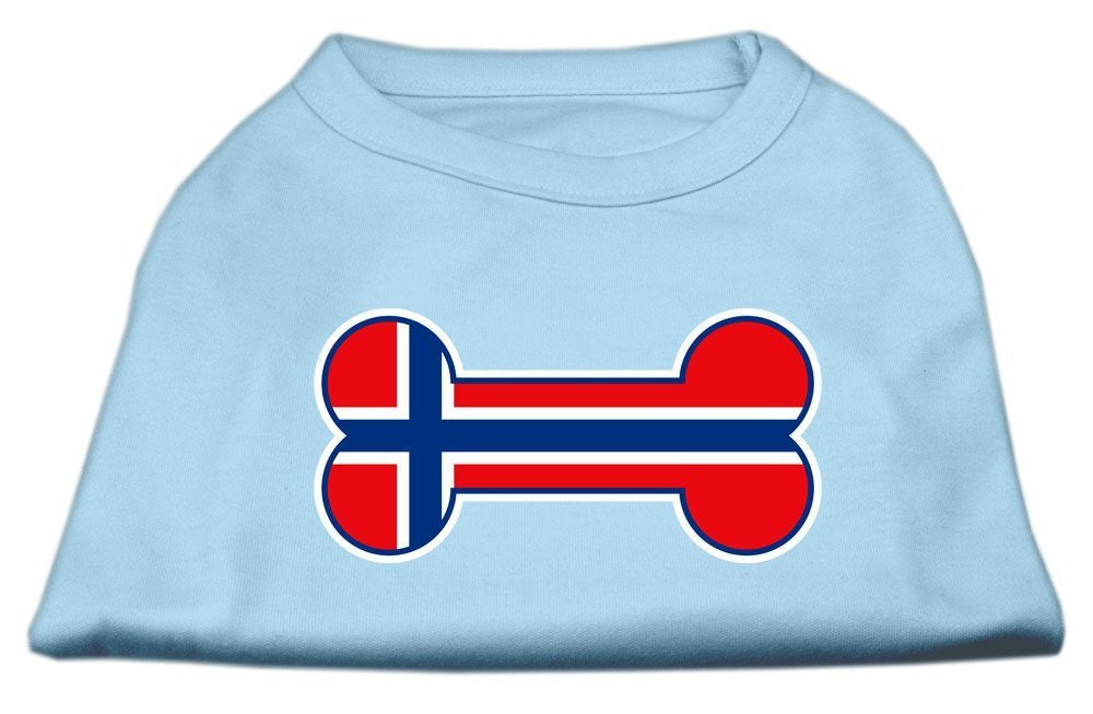 Pet Dog & Cat Shirt Screen Printed, 'Bone Flag Norway' Baby Blue Md (6-10 Lbs.)