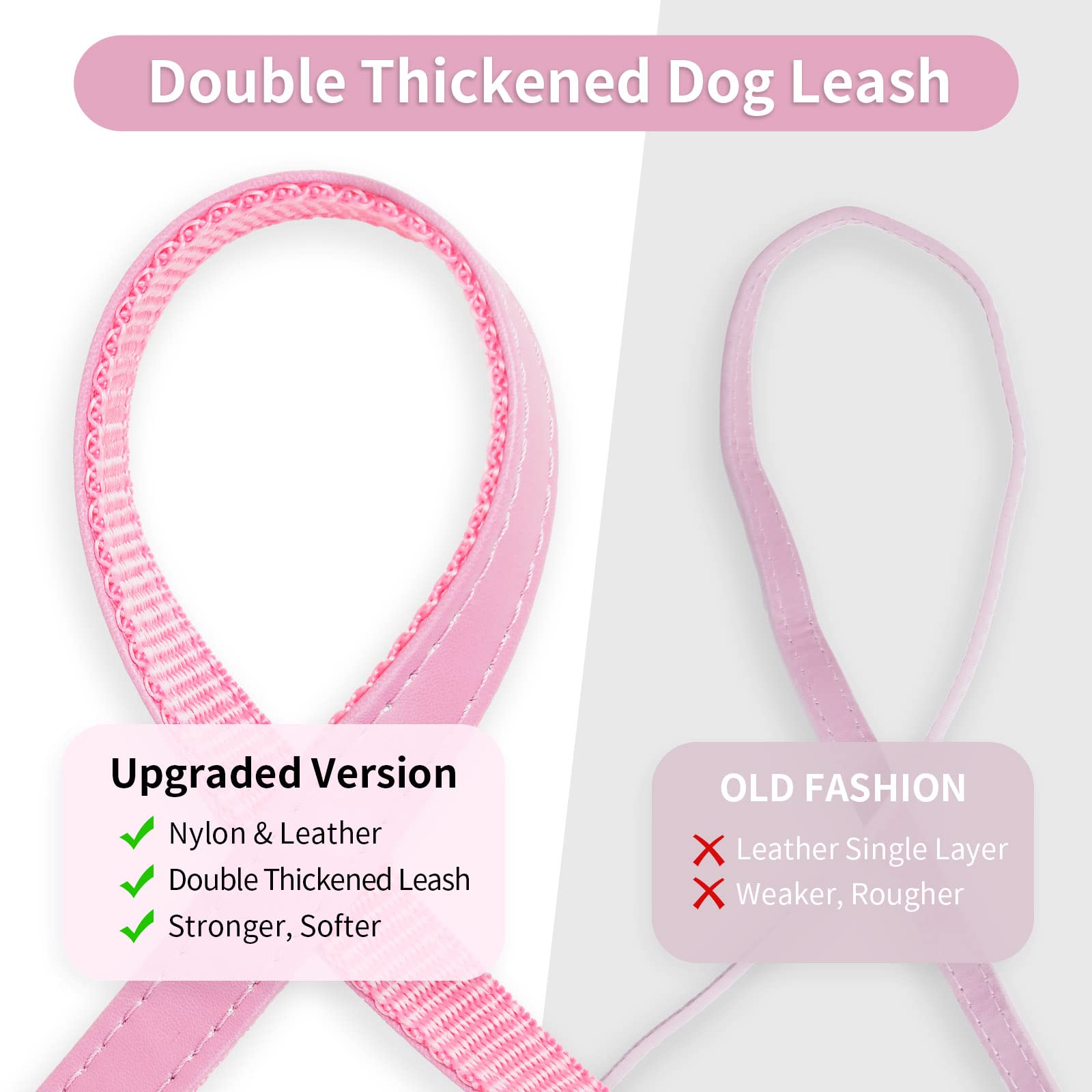 Epesiri Spiked Dog Collar, Adjustable Pink-Gold PU Leather, Includes Leash, Size L (13.7"-16")
