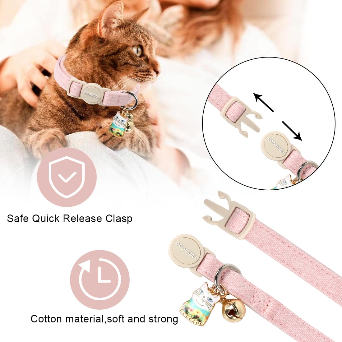 Cat Collar,2 Pack Pink Cat Collars Breakaway With Bell, Dogwong Safety Buckle Cat Collar For Girl Boy Cats And Small Dogs,Adjust