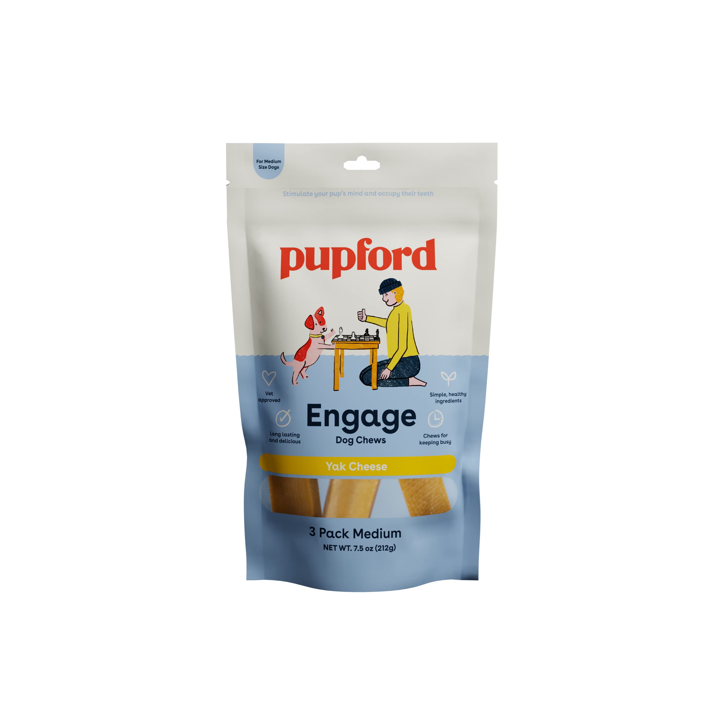 Pupford Yak Cheese Chews for Dogs & Teething Puppies, Natural, Long-Lasting Himalayan Dental Treats (3 Pack Medium)