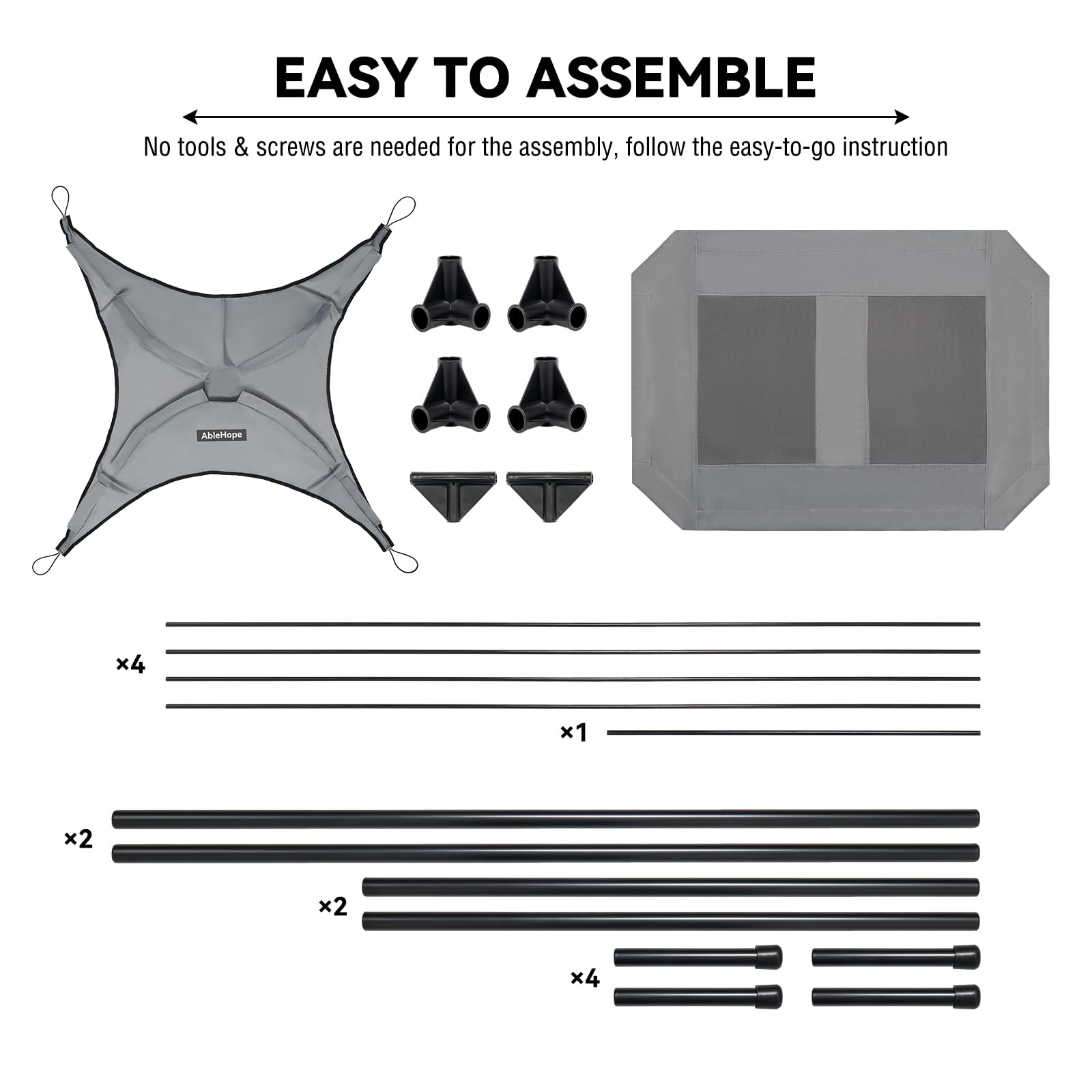 AbleHope Elevated Pet Cot with Removable Canopy Shade, Raised Dog Bed with Cooling Mesh for Indoor Outdoor Use, UV Protection &