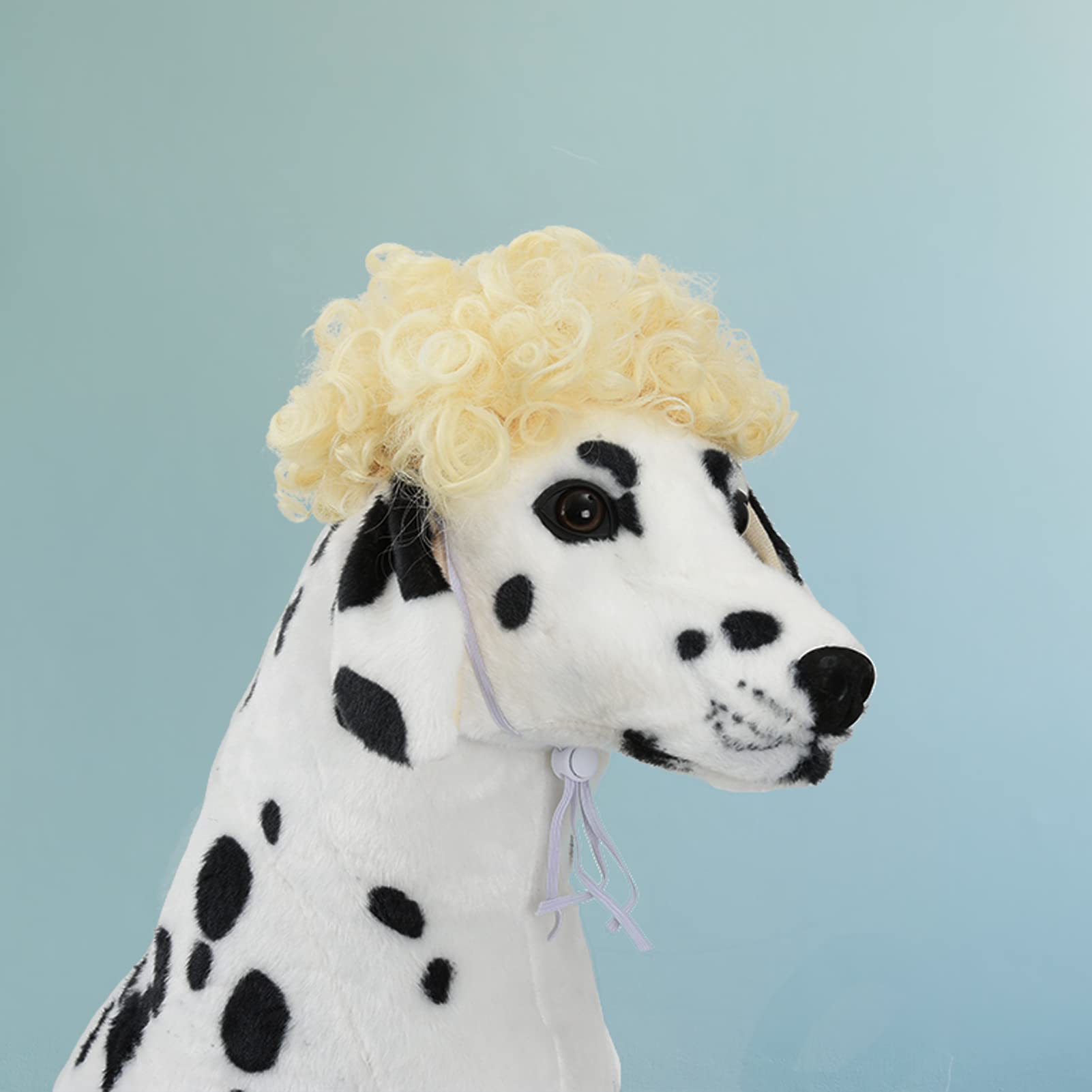 TESSVEYA Funny Blonde Curly Dog Wig for Halloween & Parties, Large Size, Pet Cosplay Wig, Durable Polyvinyl Chloride Material