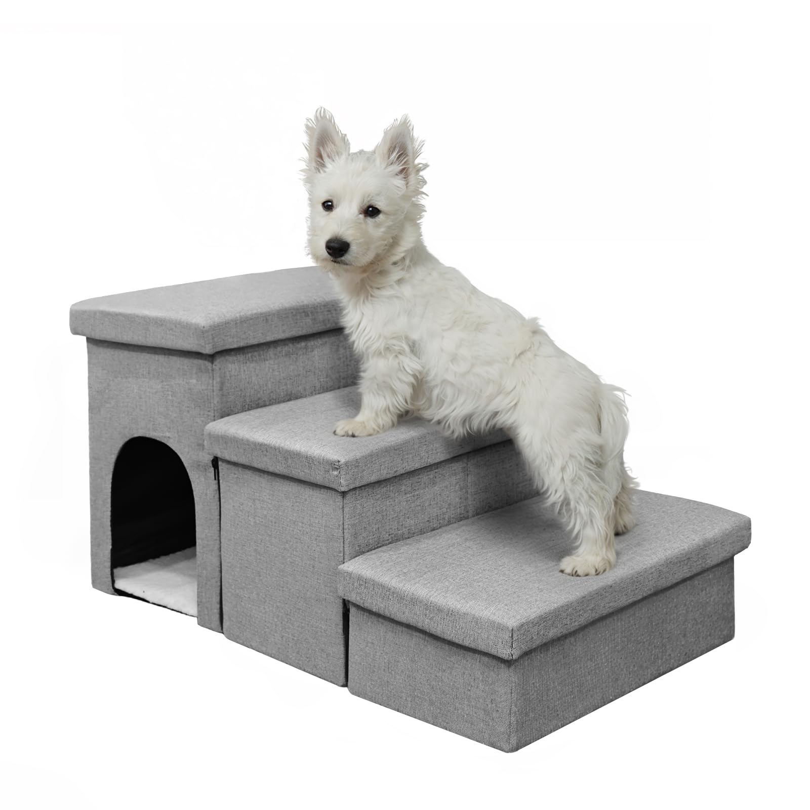 Dog Stairs For High Bed 18'' H,Foldable Pet Stairs For Small Medium Or Large Dogs Puppy With Storage For Bed Or Couch, 3-Step Ca