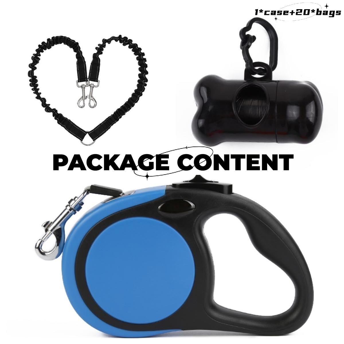 Dual Retractable Dog Leash Small Breed (Up to 44 Lbs Each) - Double Headed 16 ft Extendable Pet Leash with Poop Bags, Non Slip G