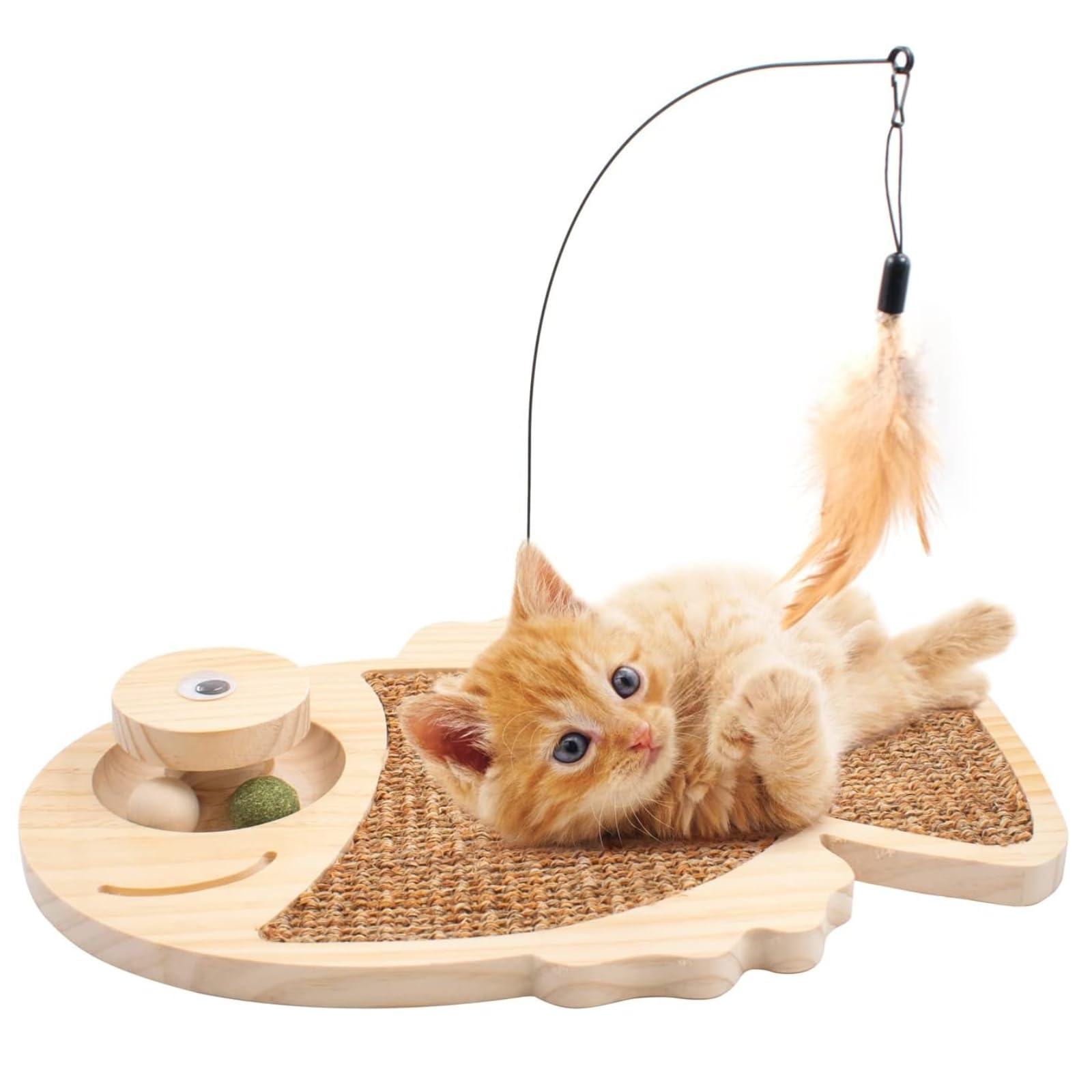 Cature 3 In 1 Scratching Board Cat Fish Type Cat Scratching Plate Sisal Scrat Pad Cat Toy With Catnip Catnip Balls Feather Toy C