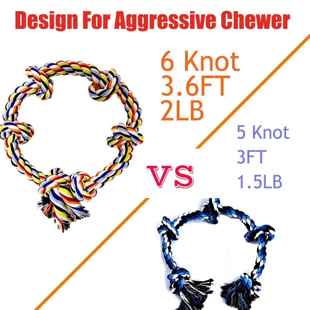 6 Knot 2 Pack Large Dog Rope Toy For Aggressive Chewer Heavy Duty Rope Durable Tough Chew Rope Tug Of War Play Outdoor Indoor Chewing Tugging Rope Large Breed Pull Rope Big Dog Long Pulling Pitbull