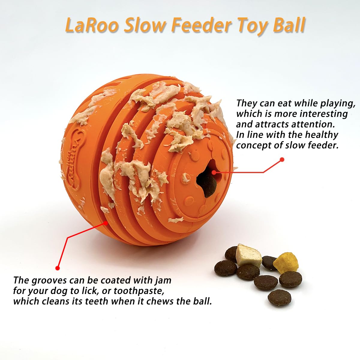 Laroo Dog Feeder Puzzle Toy Ball, Natural Rubber Dog Chew Toy Snack Dispenser, Bite Resistant Interactive Dog Toy Treat Dispensing Aggressive Chewers For Small Medium Large Dog (9Cm Ball Orange)
