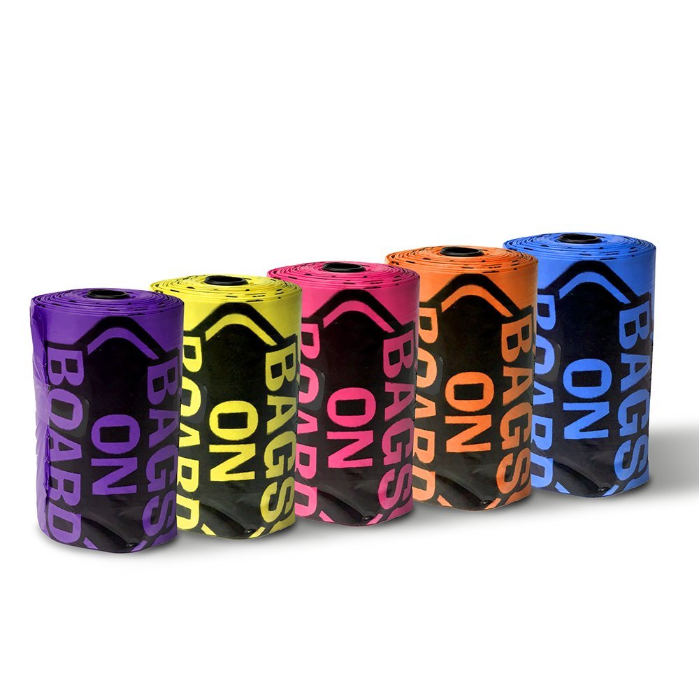 Bags on Board Dog Poop Bags | Strong, Leak Proof Dog Waste Bags | 9 x14 Inches, 140 Assorted Color Bags, Rainbow, (Model: 320394
