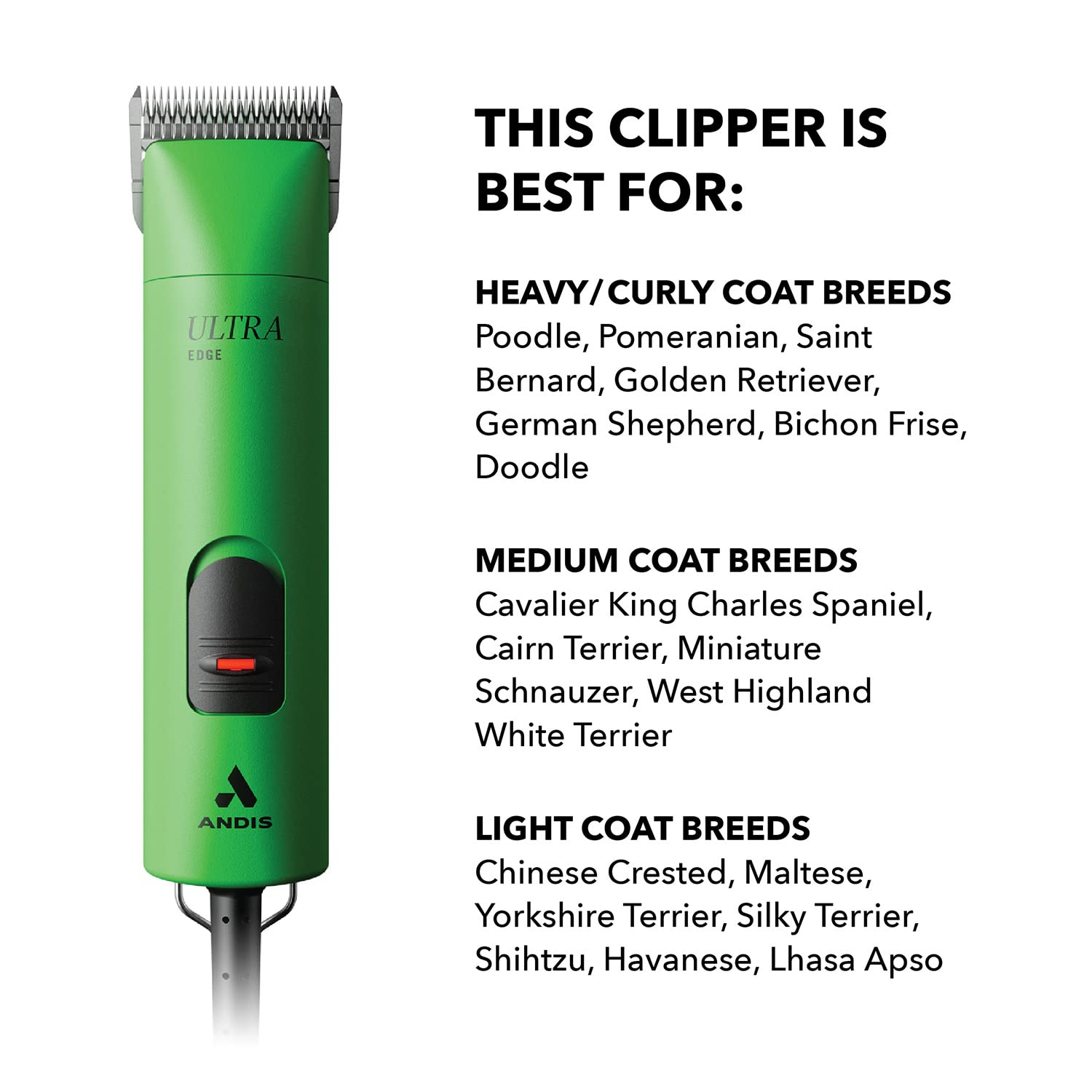 Andis 24715 Professional Ultraedge Super 2-Speed Detachable Blade Clipper ?Rotary Motor With Shatter-Proof Housing, Runs Calm & Silent, 14-Inch Cord - For All Coats & Breeds - 120 Volts, Green