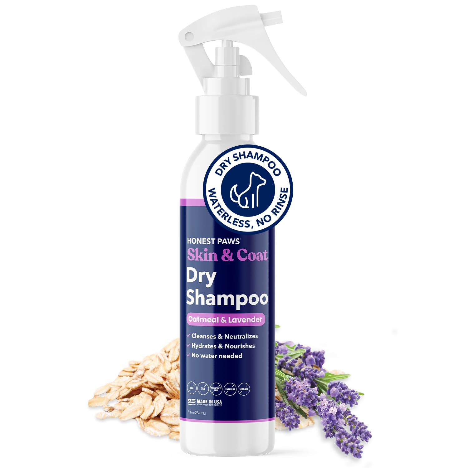 Honest Paws Dog Dry Shampoo - Waterless No Rinse Foaming Formula Reducing Itch Cleanse Hydrate Nourish Dry Skin And Smelly Coat 