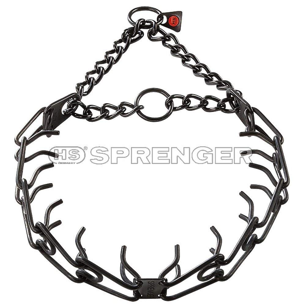 Herm Sprenger Black Stainless Steel Ultra-Plus Prong Collar With Center-Plate And Assembly Chain - 3.2 Mm X 23 Inches