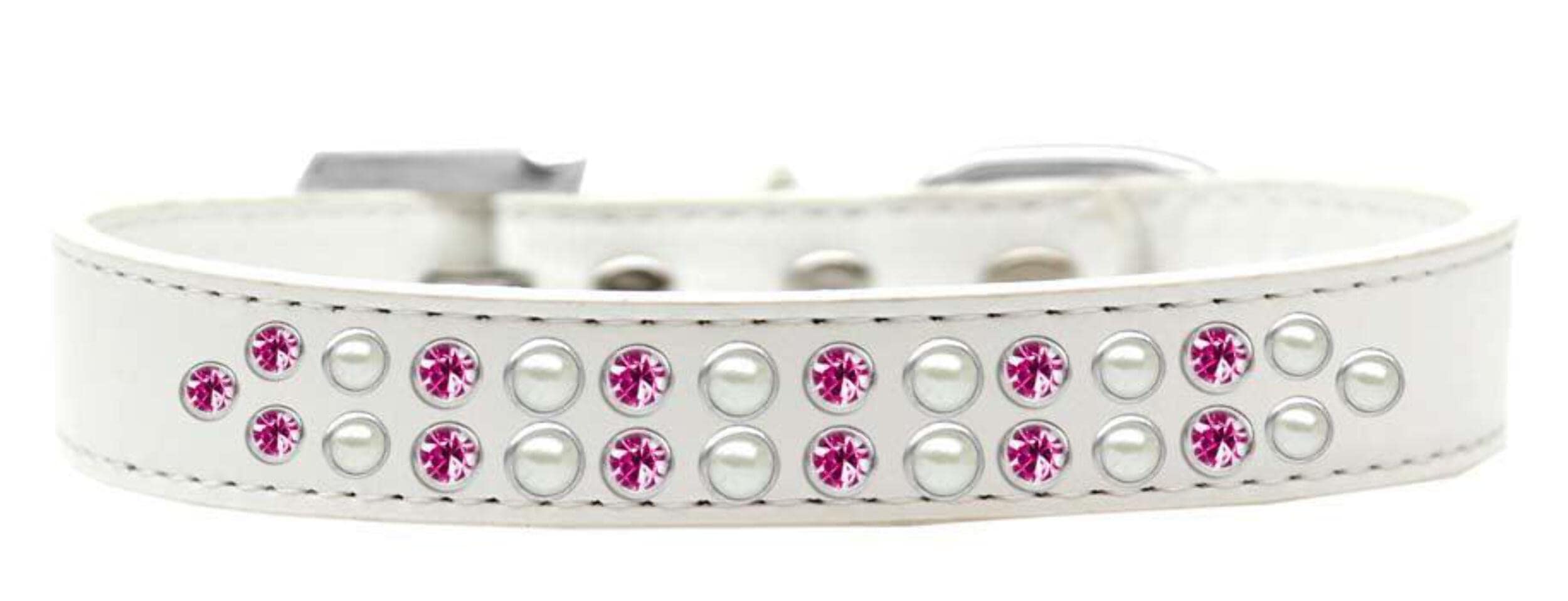 Mirage Pet Products Two Row Pearl and Pink Crystal Ice Cream Dog Collar, Size 12, Blue