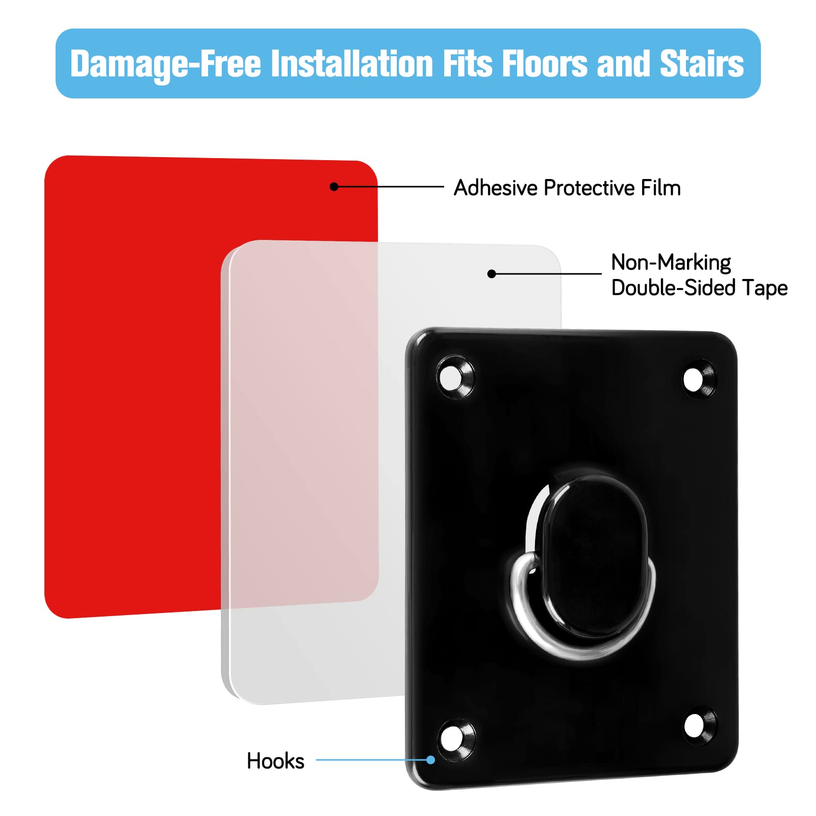 Mesh Dog Gate Floor Adhesive Hooks 2-Pack No Drilling Retractable Baby Gates Hooks Prevent Babies and Pets from Going Under The