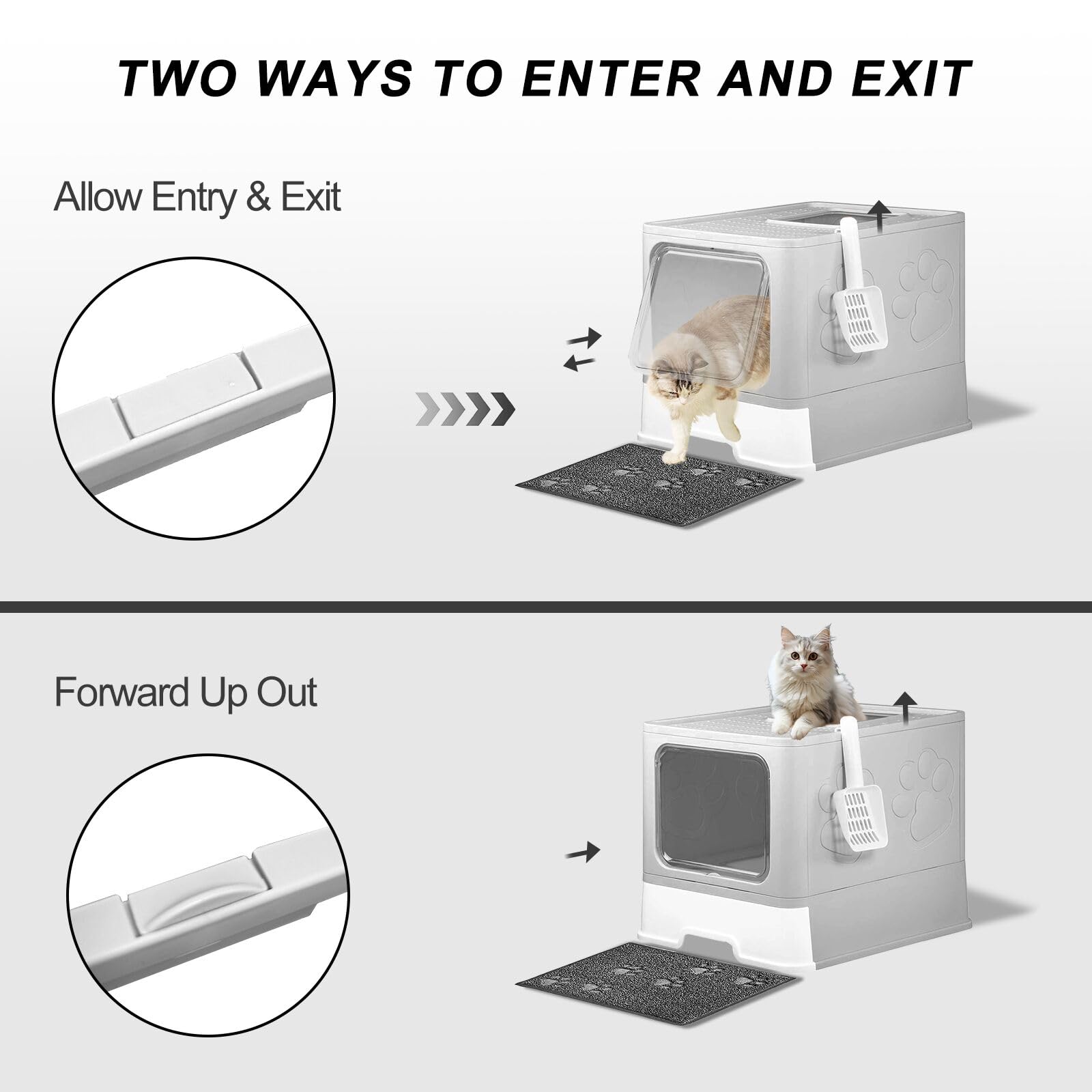 Upgrade Portable Litter Box, Top Entry Cat Box with Lid, No Leakage Kitty Box with Scoop and Mat, Easy Cleaning Cat Box Enclosur