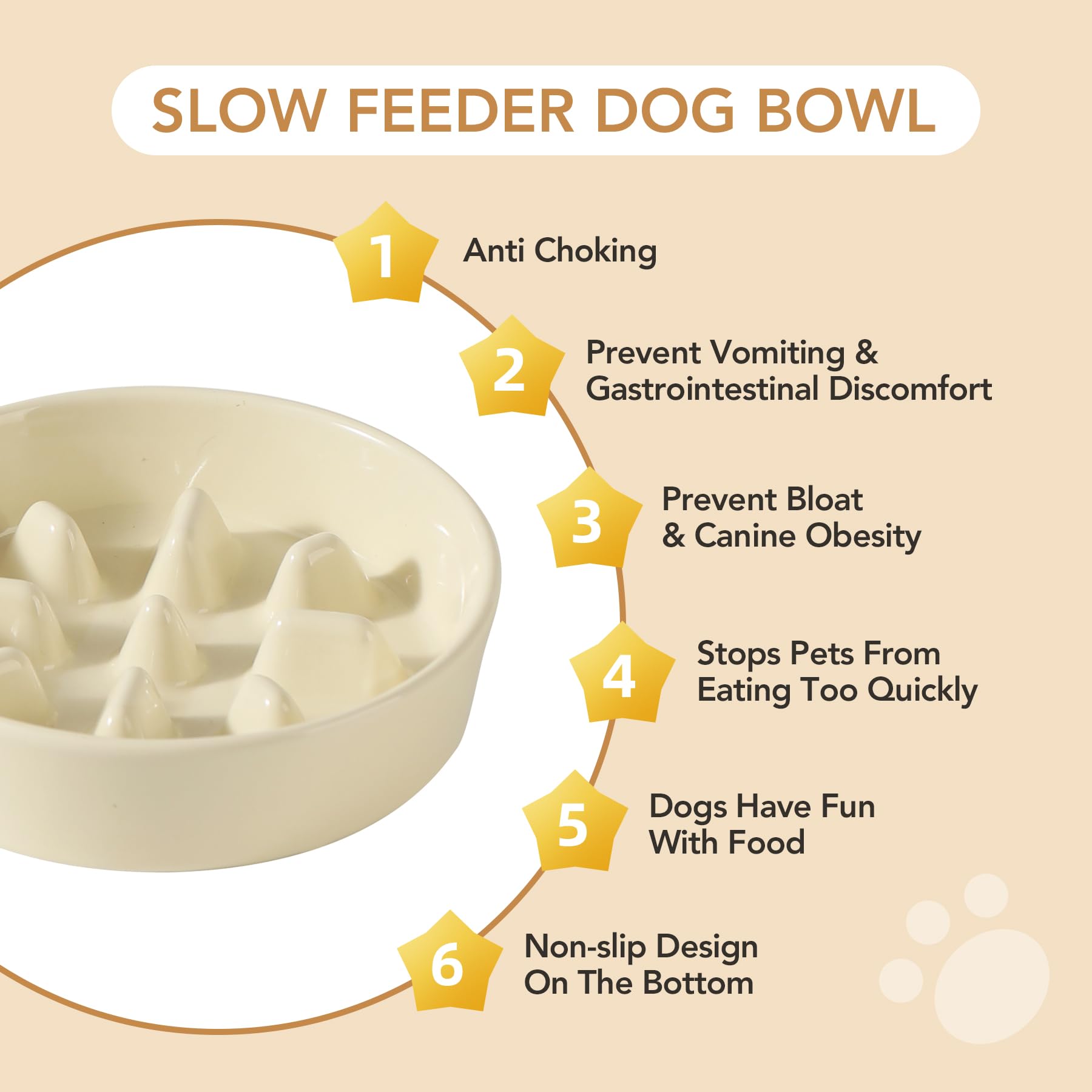 Havniva Ceramic 1.2 Cup Dog Bowl Slow Feeder, 7.3 inch Slow Pet Food Dish for Medium and Small Dog, Stop Bloat, Preventing Choki