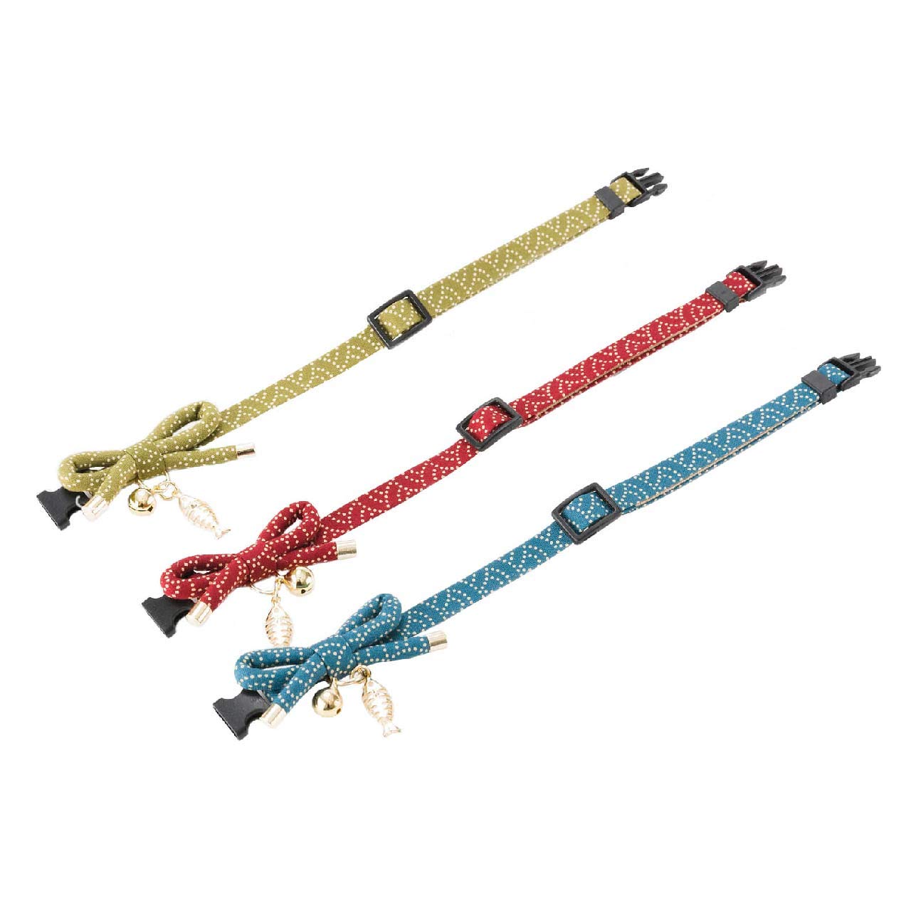 Necoichi Zen Fish Charm Cat Collar (Red) With Bell Safety Breakaway Soft Lightweight For Cats Kitty Kitten Japanese Stylish Pattern, No.1 Seller In Japan