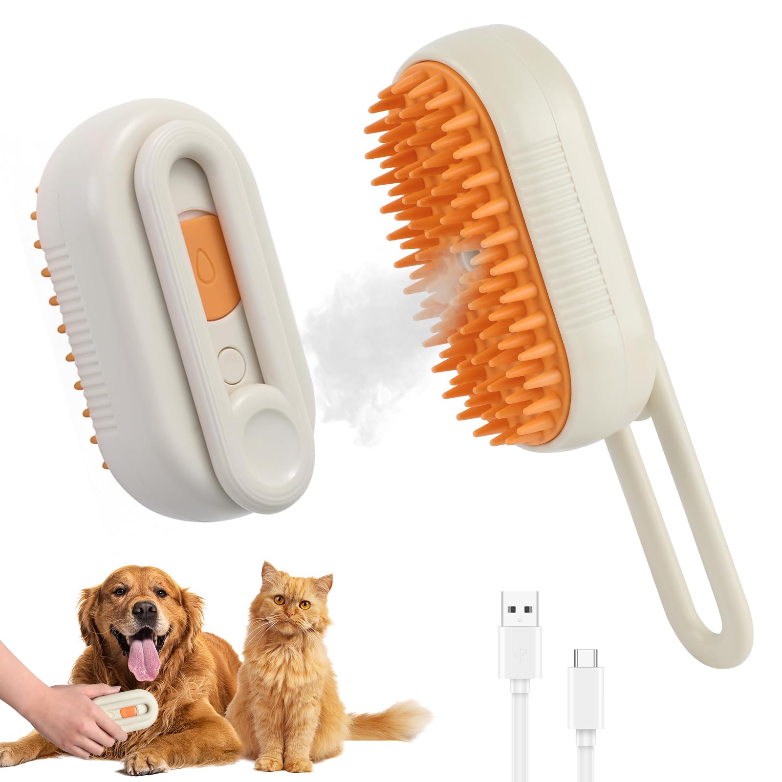 4 In 1 Cat Steam Brush For Shedding, Rechargeable Pet Steam Groomer Brush, Massage, Cleaning, Shedding & Combing Multifunctional