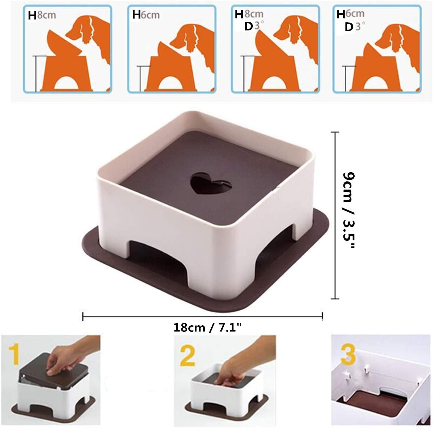Bulldog Bowl Anti-Slip Dog Cat Dish Detachable Rubber Dog Bowl Pet Sterile Tilted Pet Feeder Slope Base (White(Ceramic Bowl), 1.