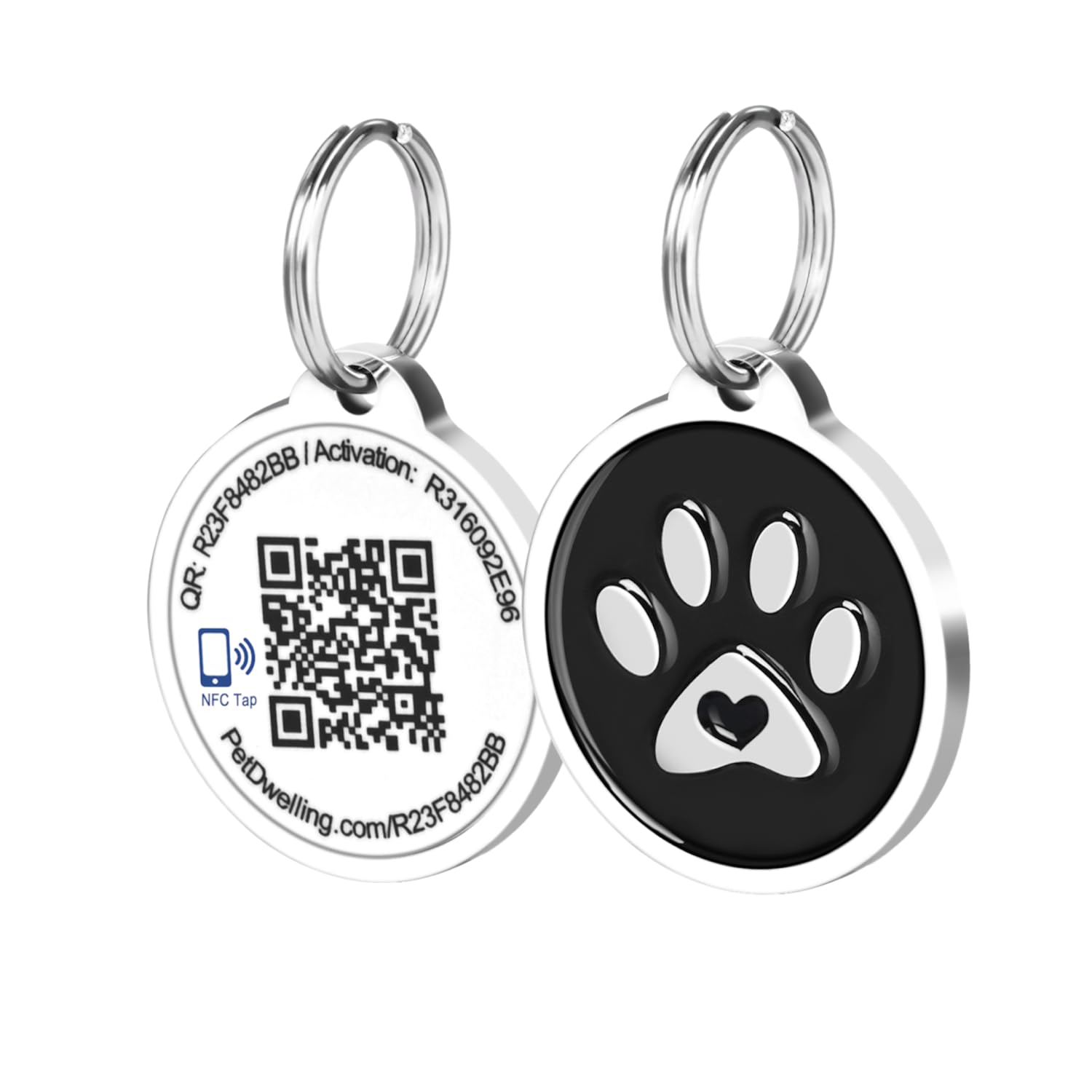 Pet Dwelling Premium Nfc & Qr Code Smart Dog Id Tag - Easy Scanning, Instant Profile Access, Real-Time Location Alerts(Black Paw)