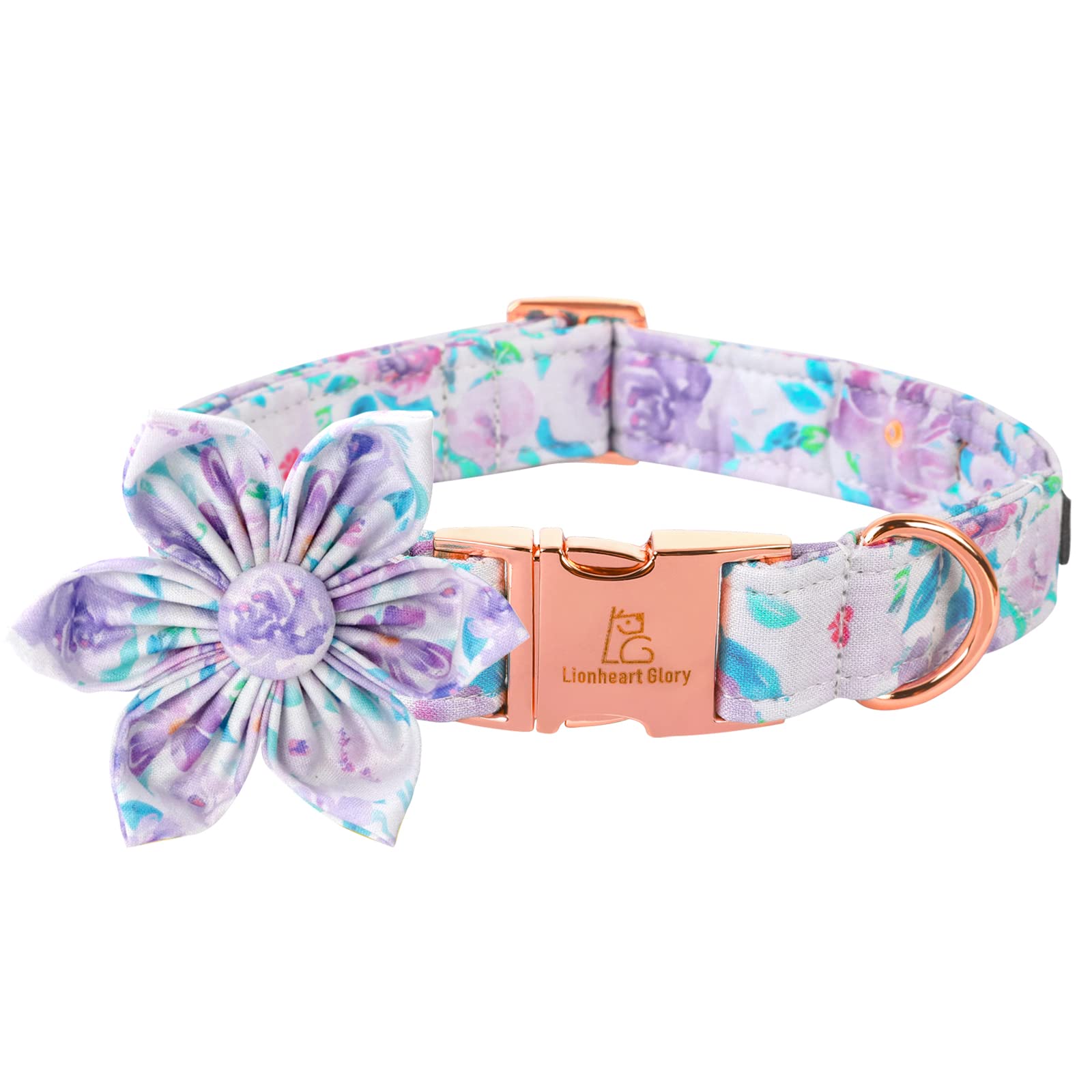 Lionheart Glory Dog Collar, Purple Dog Collar With Flower, Cute Floral Pattern Pet Collar Adjustable Dog Collar For X-Large Dogs