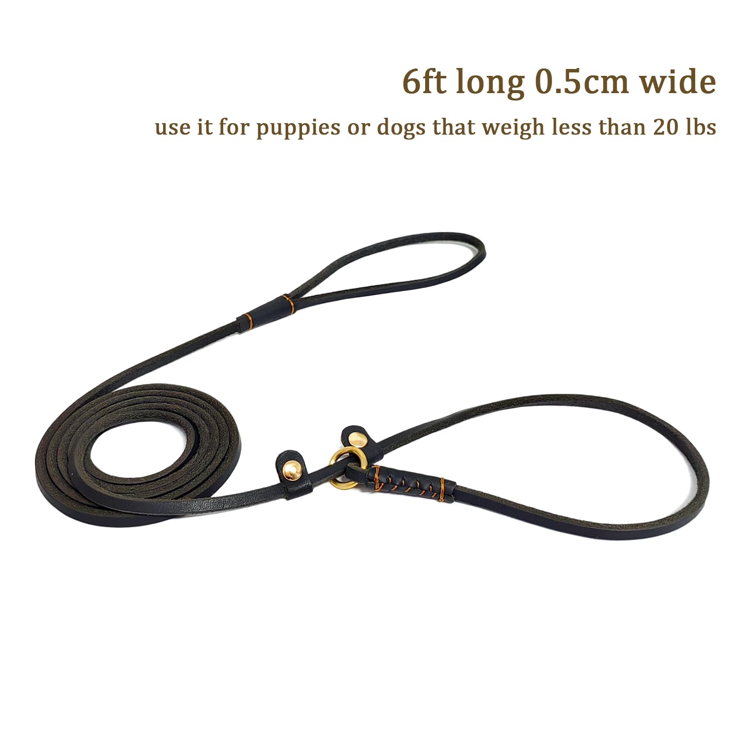 Lwbmg Real Leather Slip Lead - Adjustable Dog Training Leash, Soft Genuine Leather For Small Dogs, 5.6 Ft X 1/5 Inch Black