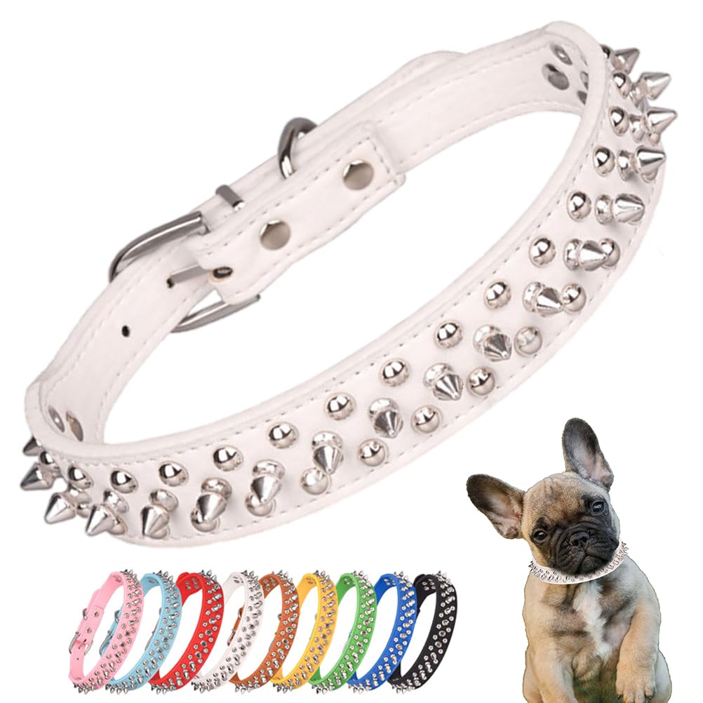 Spiked Dog Collar Soft Pu Leather Mushrooms Rivet Spike Studded Puppy Adjustable Cat Collars White S