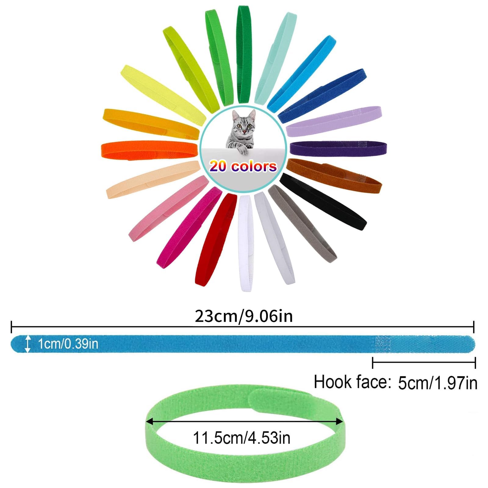 Febsnow 20Pcs Puppy Whelping Collars 9 Inch Newborn Pet Collars Double-Sided Soft Adjustable Id Bands Puppy Id Collars For Newbo