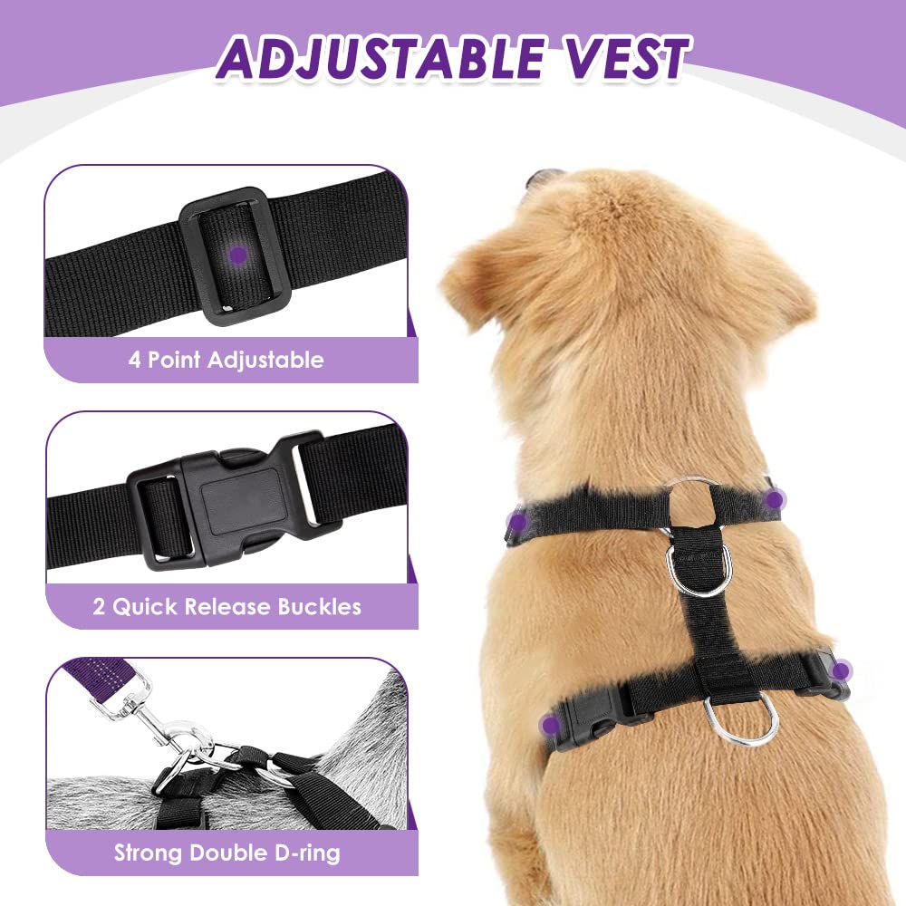 Lukovee Dog Safety Vest Harness with Seatbelt, Dog car Harness Seat Belt Adjustable Pet Harnesses Double Breathable Mesh Fabric