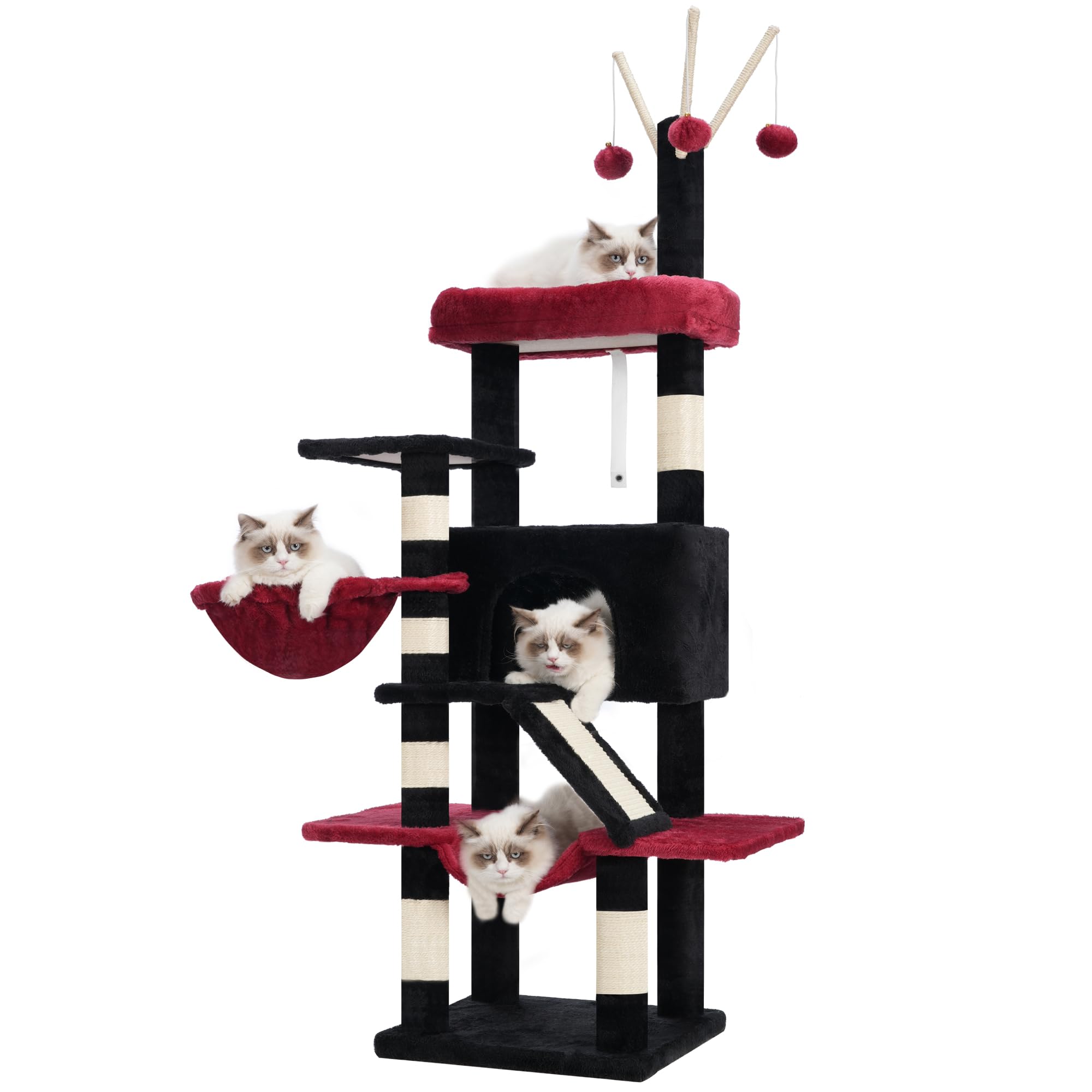 Gitelsnour Cat Tree, 63 Inch Multi-Level Gothic Cat Tower For Indoor Cats, Cat Condo With Cat Scratching Post And Board, Cat Ham