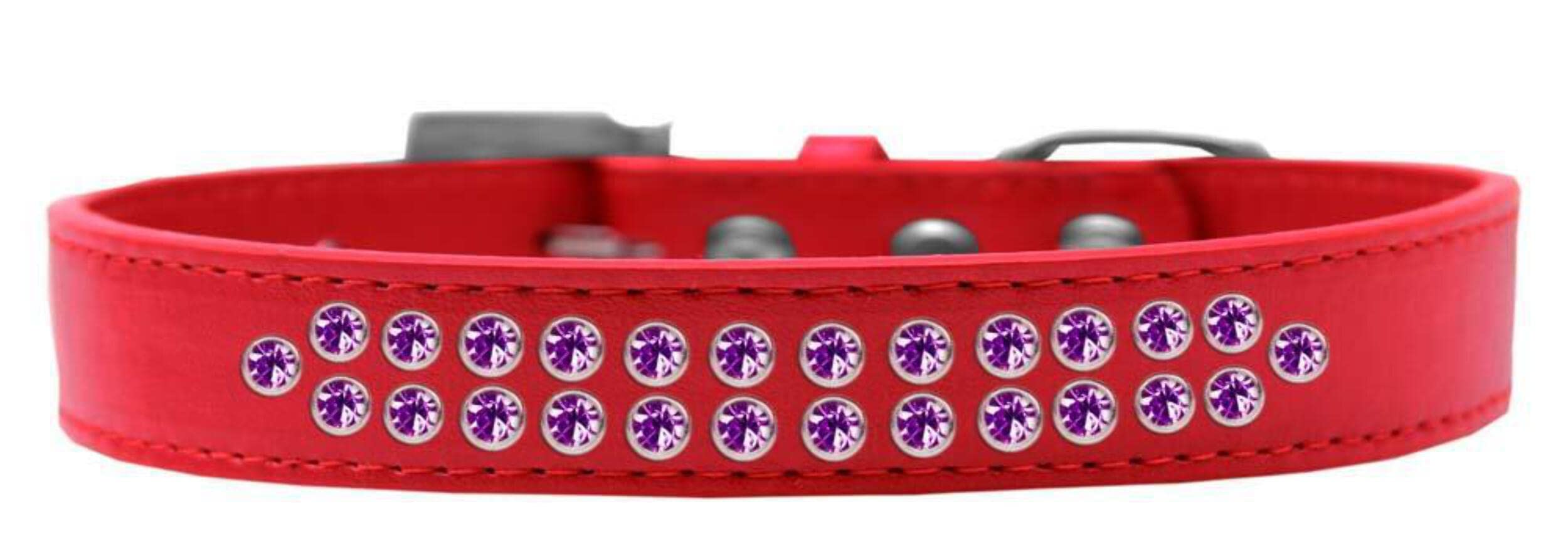Mirage Pet Products Two Row Purple Crystal Red Dog Collar, Size 14