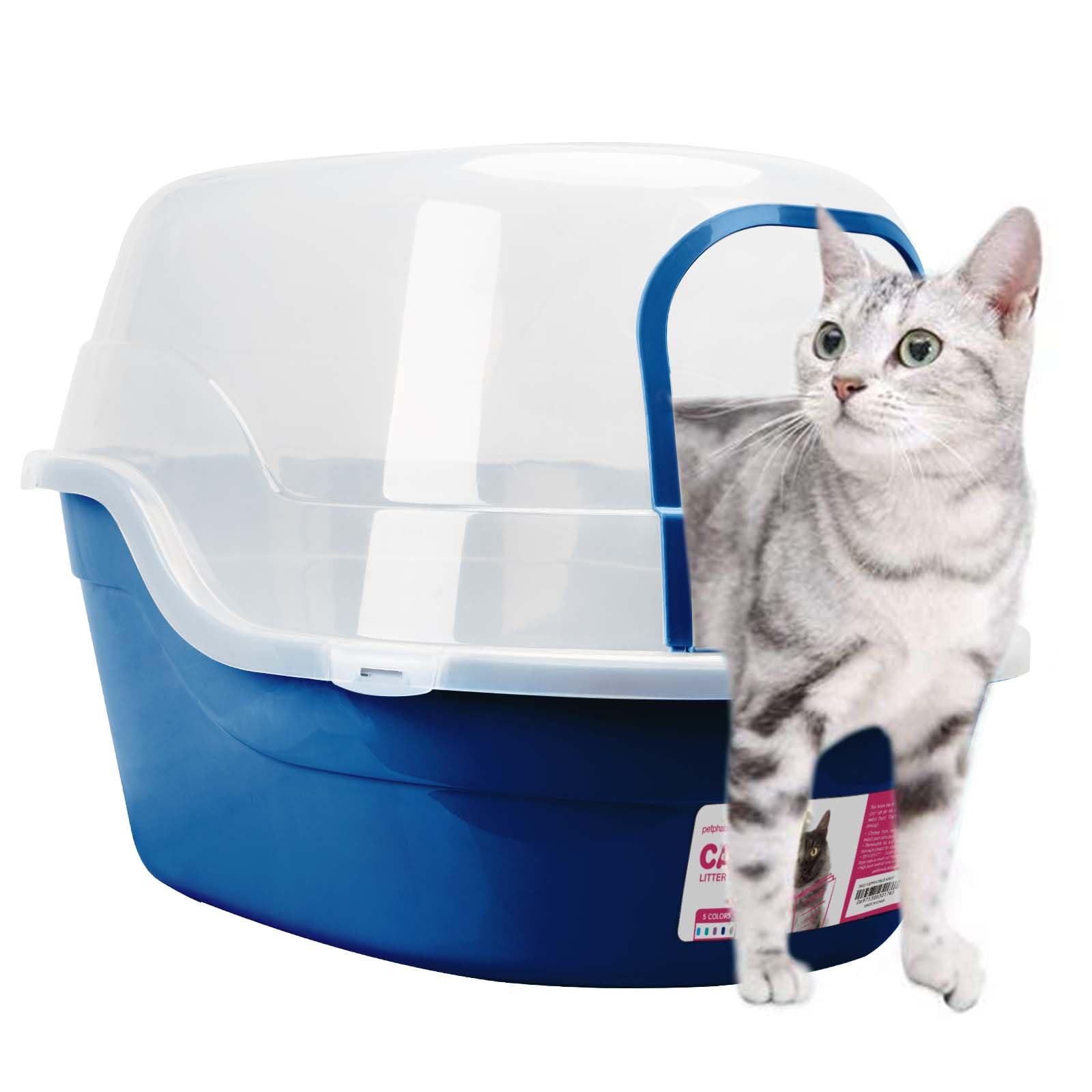 Petphabet Covered Litter Box, Jumbo Hooded Cat Litter Box Holds Up To Two Small Cats Simultaneously,Extra Large (Navy Blue)