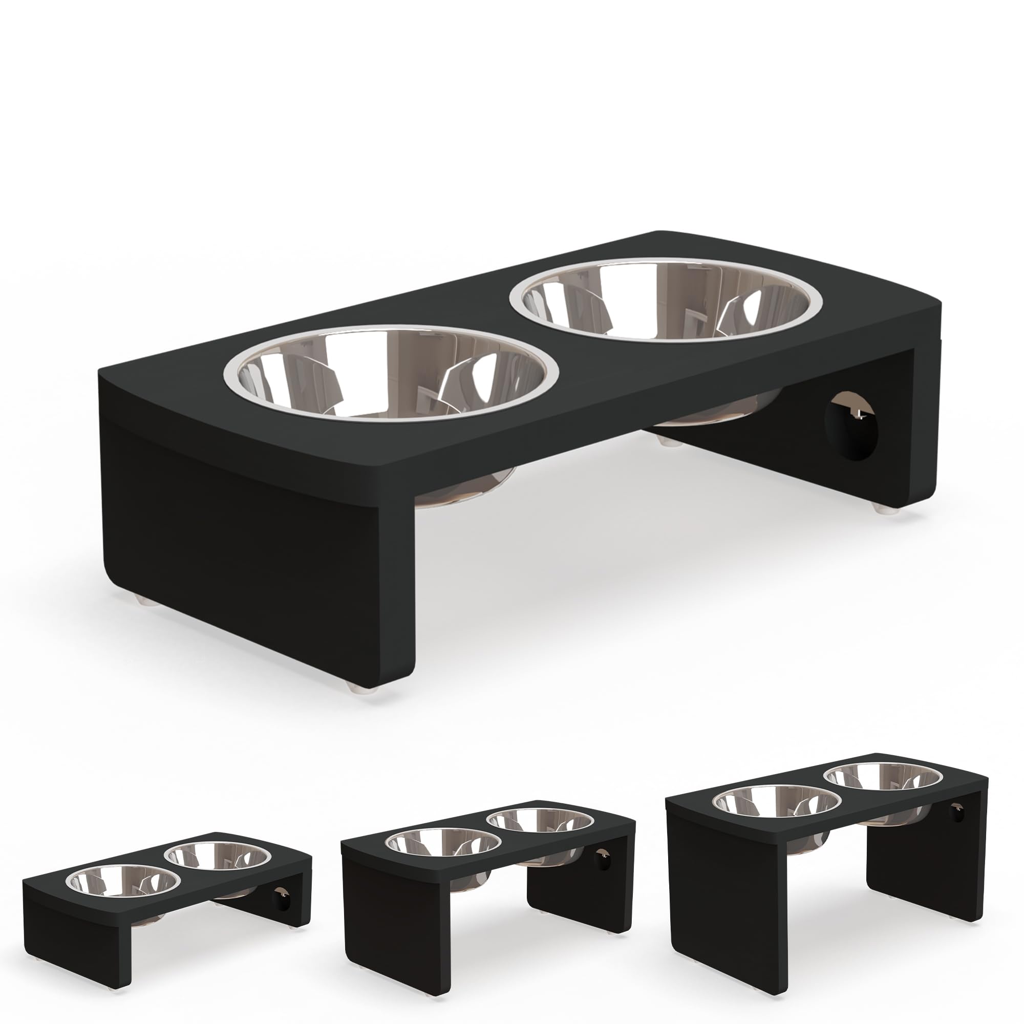 Elevated Dog Bowls, Bamboo Raised Dog Bowl for Small Dogs & Cats, with 2 Stainless Steel Bowls (4   Tall-20oz Bowl, Black)