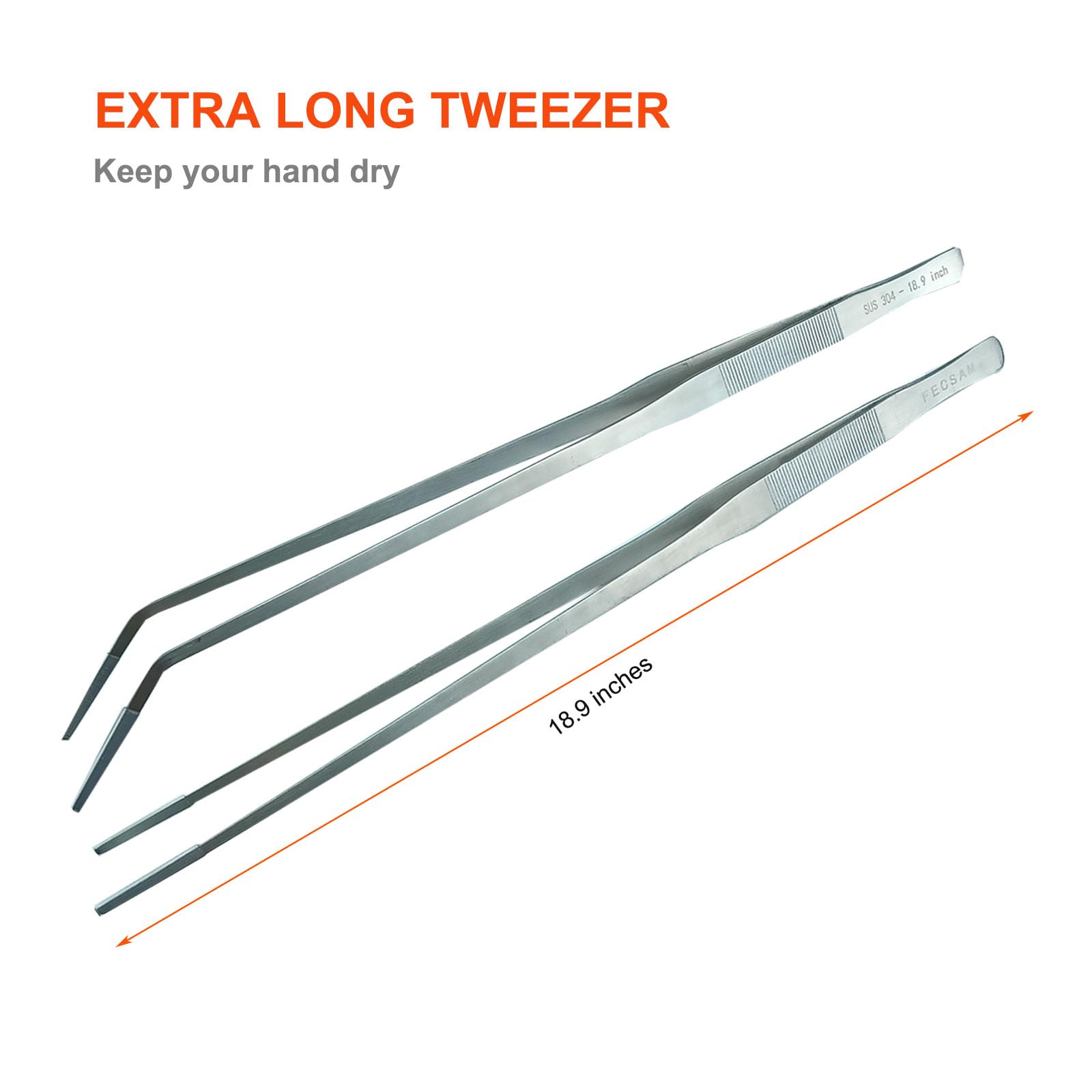 Extra Long Tweezers with Rubber Cover Tips, Fecsam Feeding Tongs - 2 Pack/18.9 inch Aquarium Stainless Steel Large Aquascape Too
