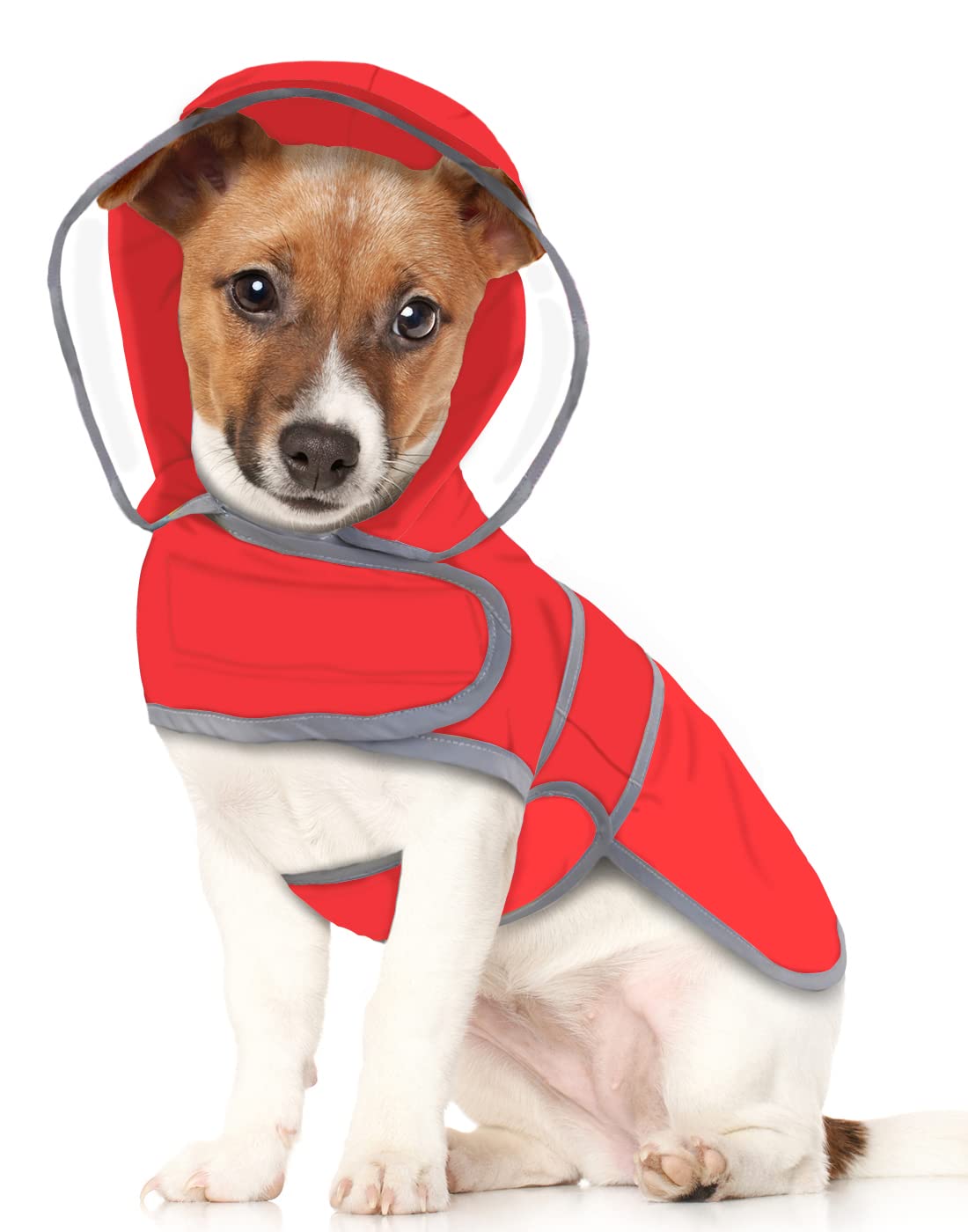 Hde Dog Raincoat With Clear Hood Rain Jacket Poncho For Small Medium Large Dogs Red - M