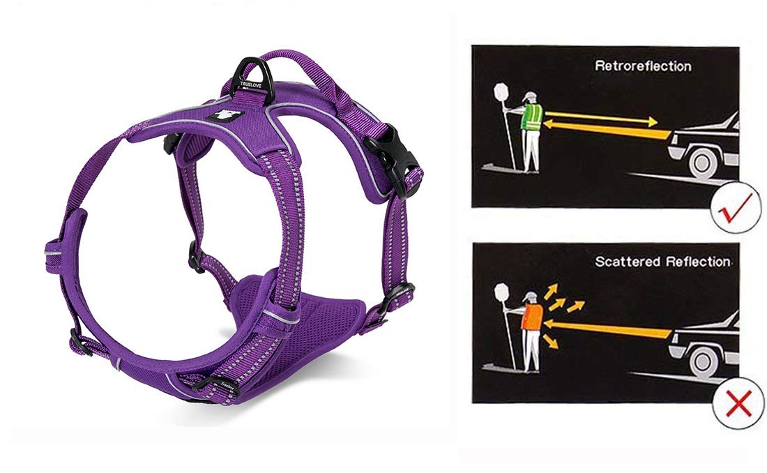 Juxzh Truelove Soft Front Dog Harness .Reflective No Pull Harness With Handle And 2 Leash Attachments