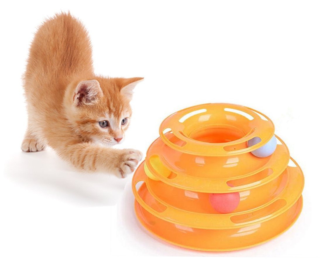 Sage Square 3 Level Playful Pet Friendly Anti Slip Amusement Disk Toy With Balls For Happy Cat/Kitten/Puppy