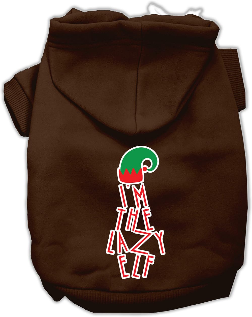Christmas Pet Dog & Cat Hoodie Screen Printed, 'I'M The Lazy Elf' Brown 2Xl (20-25 Lbs.)