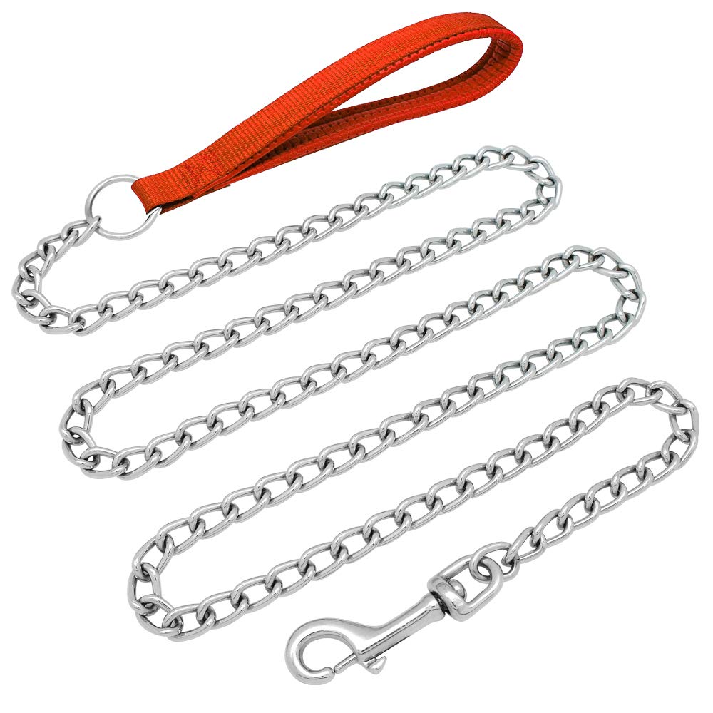 Beirui Premium 6 Foot Chain Heavy Duty Dog Leash - Soft Padded Foam Handle Lead - Perfect Basic Leashes For Large & Medium Size Pets Walking,Traffic Training And Traveling (3.0Mm 6 Foot, Red)