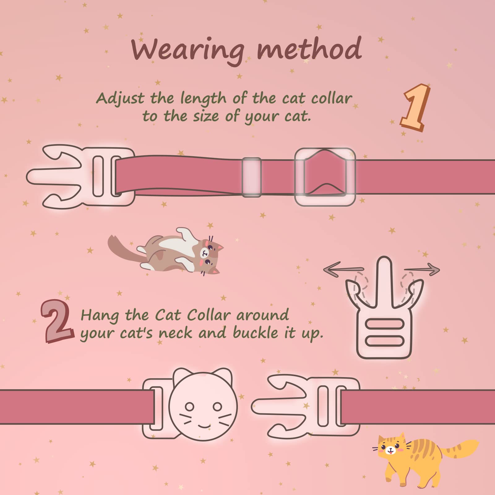 2 Pack Cotton Breakaway Cat Collar With Bell Pink & Green Paw Pendant Cute Kitten Cat Collar Suitable For Girls And Boys
