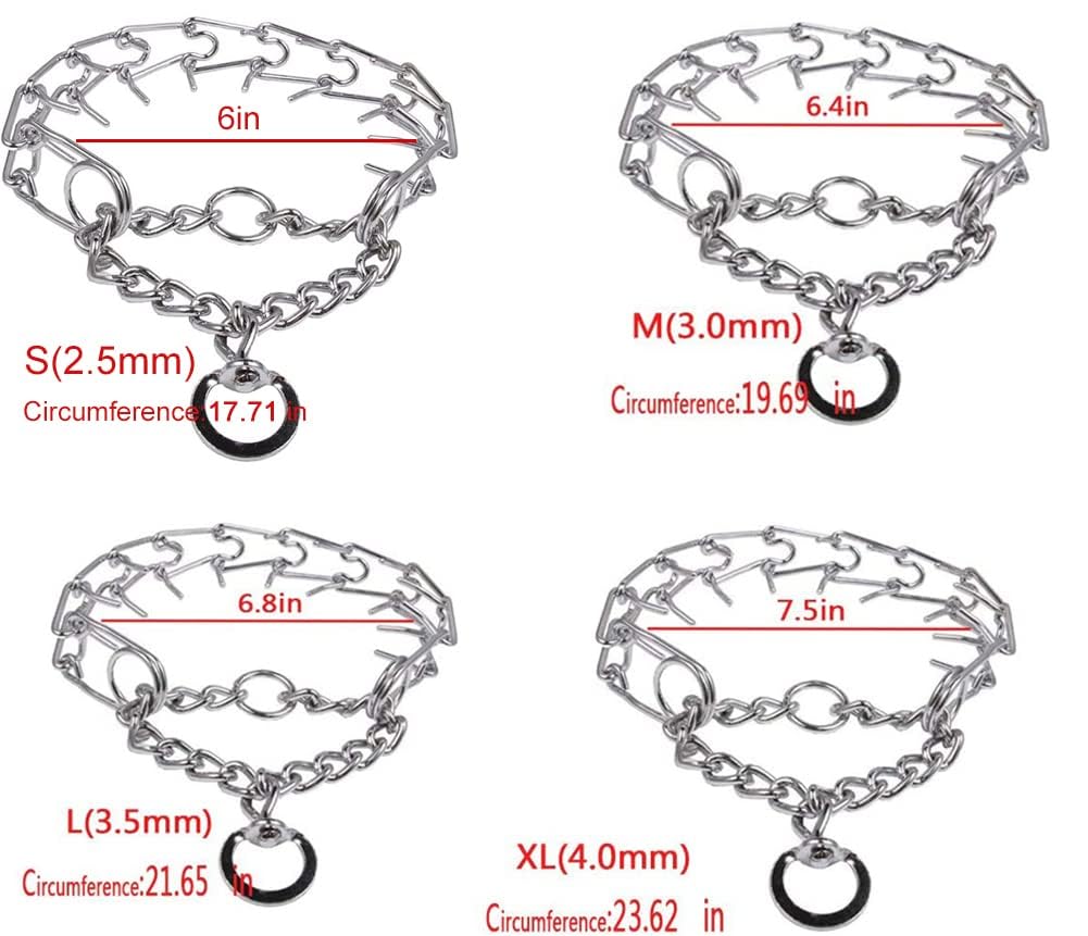 Darkyazi Durable Pinch Collar Stainless Steel Dog Adjustable Pet Training Collar For Medium Large Dogs (Large (2 Pack), Silver)